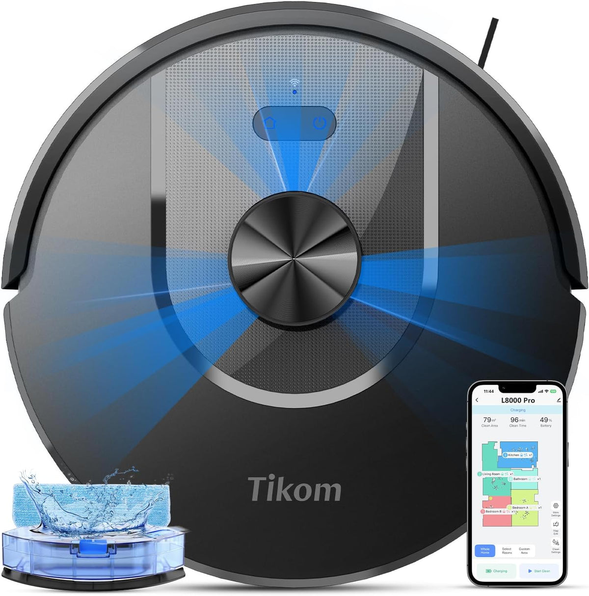 Tikom Robot Vacuum and Mop Combo, 6000 Pa Automatic Robotic Vacuum Cleaner, Smart Mapping, 150 Min