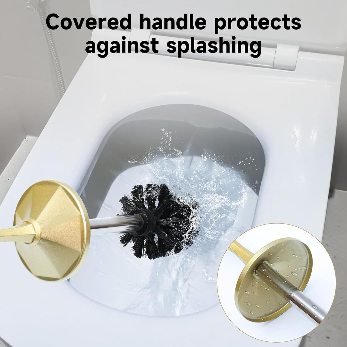 Gold Toilet Brush and Holder，Extra Long Handled Toilet Brush for Bathroom，Stainless Steel Heavy