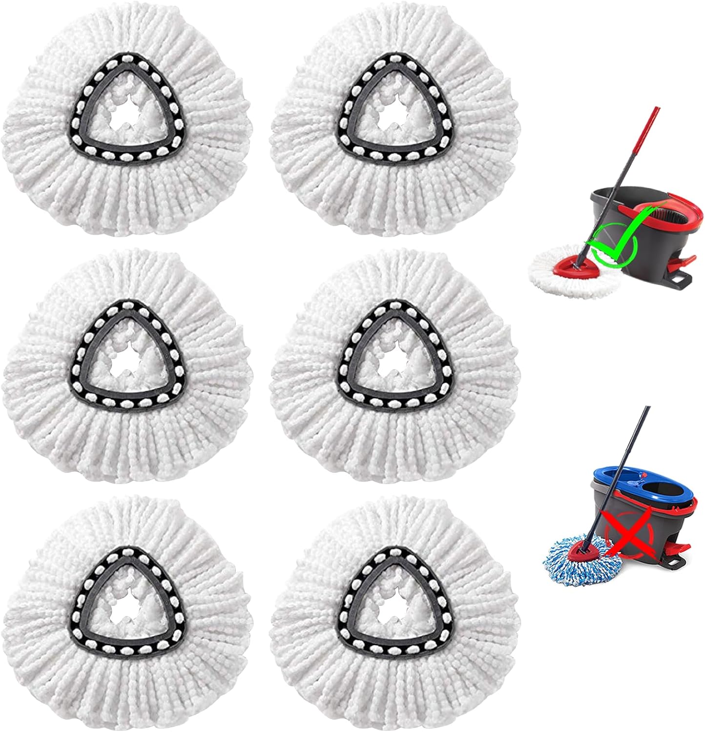 6Pcs Spin Mop Replacement Heads, White Large 360° Easy Wring Spin Mop Head 100% Microfiber Refill