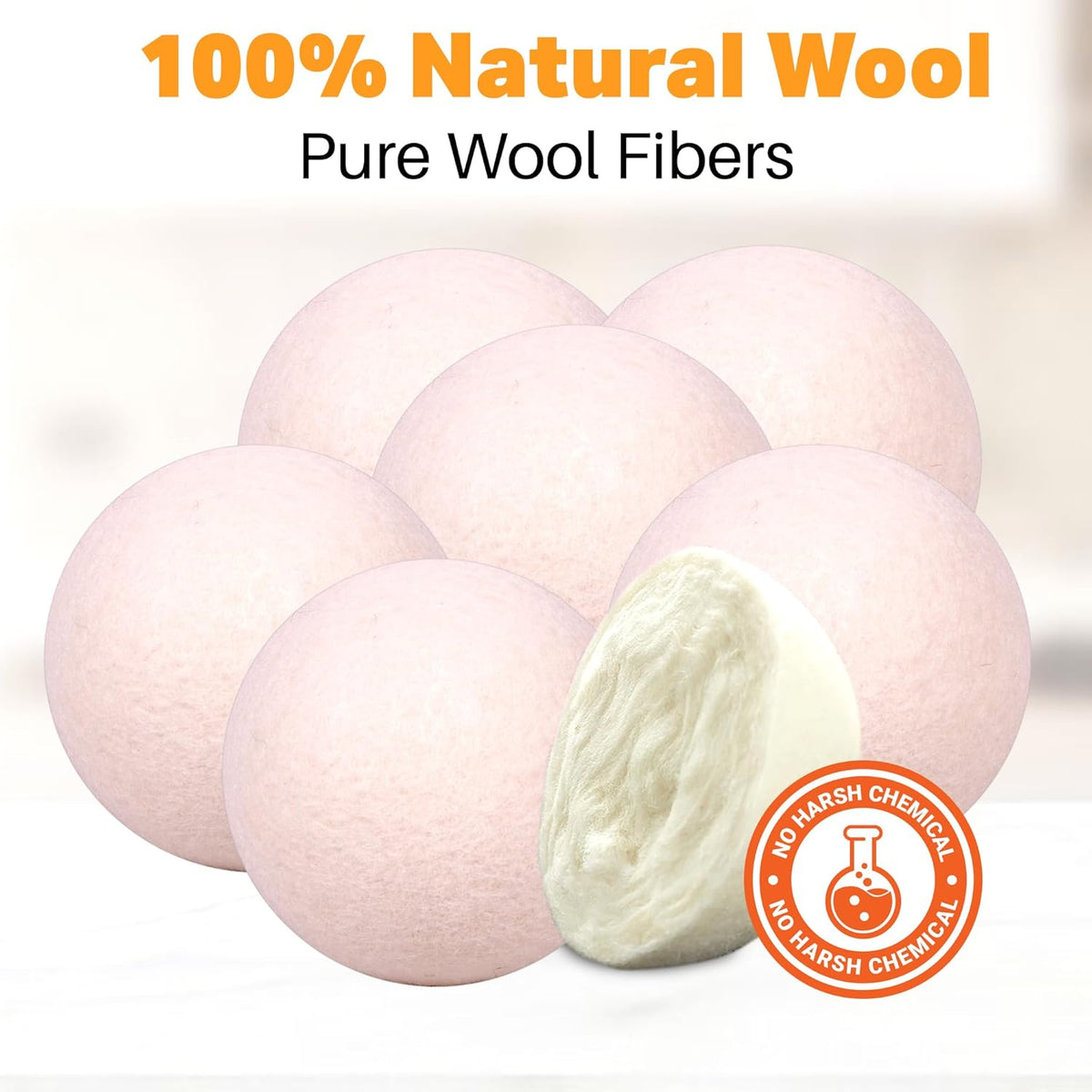 Wool Dryer Balls Organic Felt 6 Pack Laundry Fabric Softener, Extra Large Reusable Handmade Natural