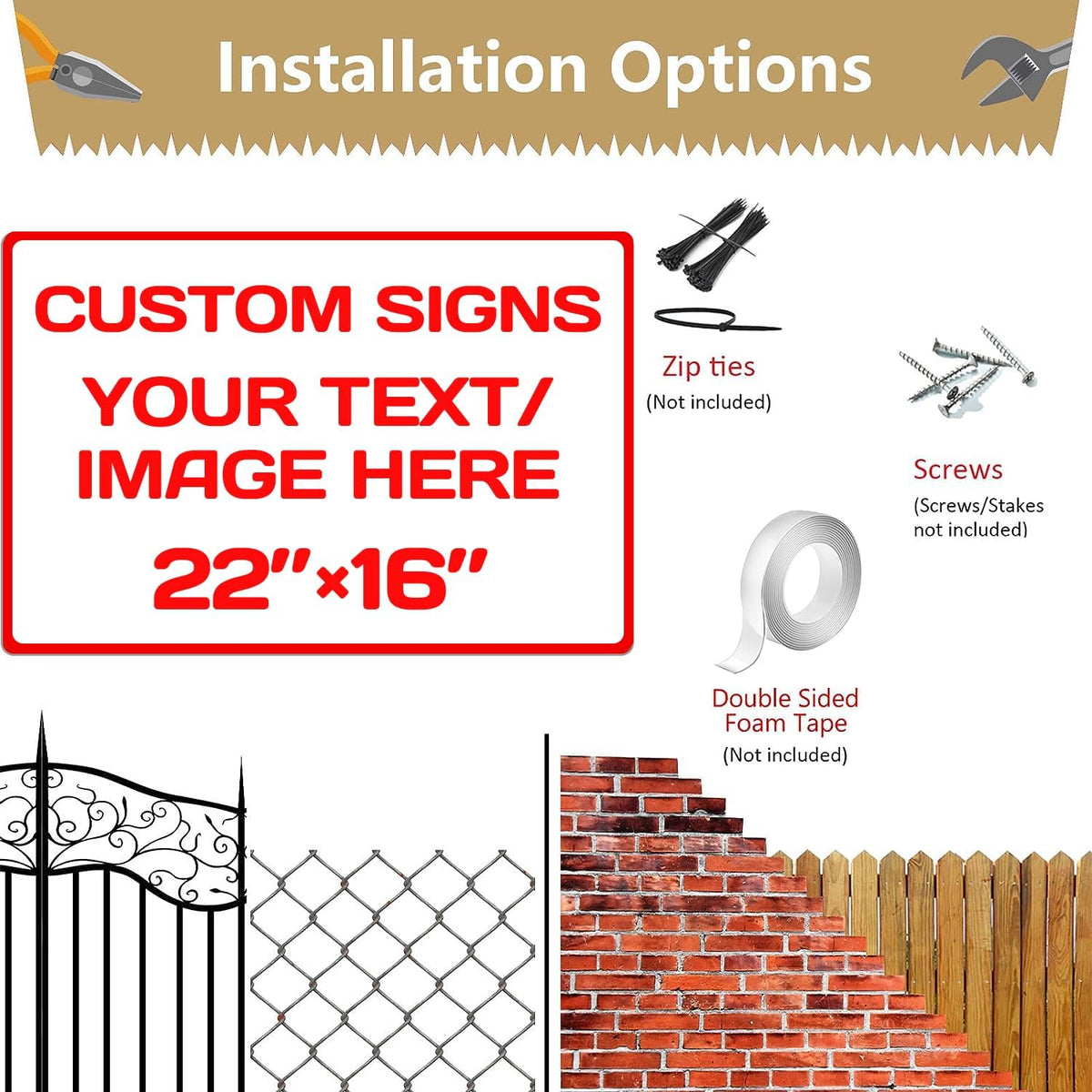 Custom Sign, Custom Sign for Business, Indoor/Outdoor use. 16 * 22 Inches,Multiple Sizes,Aluminum