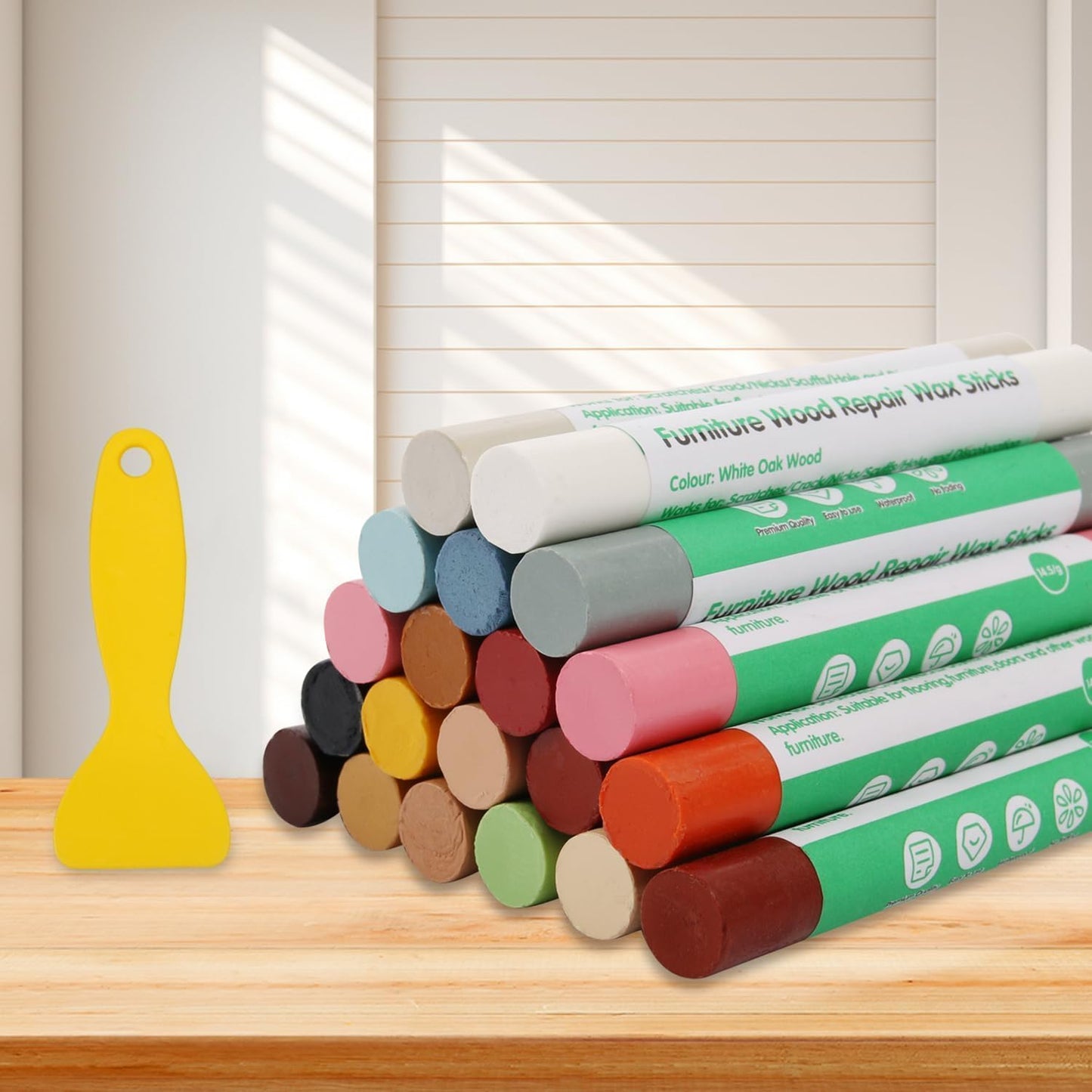 Furniture Markers Touch Up, 20 Colors Wood Filler Sticks, Wood Wax Crayons for Repairing Scratches