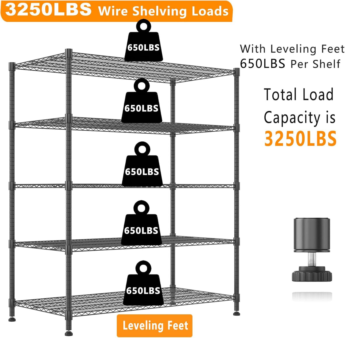 Himimi Storage Shelves 60"W Wire Shelving with Wheels 3250LBS Heavy Duty Metal Shelves for Storage