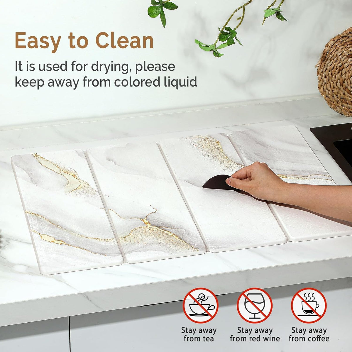 2 PCS Large Stone Dish Drying Mat for Kitchen Counter Quick Dry Stone Dishes Mats Marbled Water