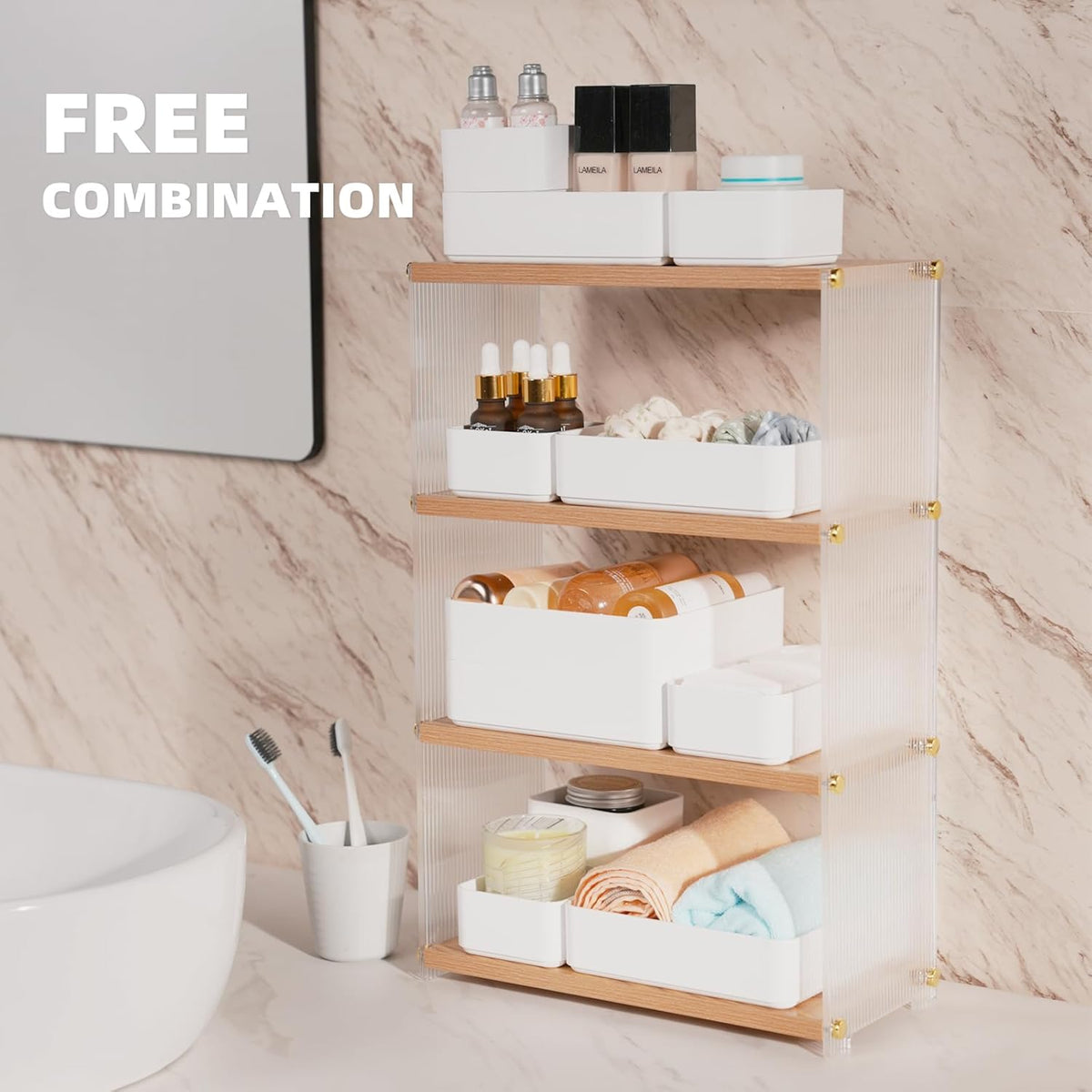 11-Piece Stackable Drawer Organizer Set, Multi-size Desk Drawer Organizer Trays Vanity Storage Bins