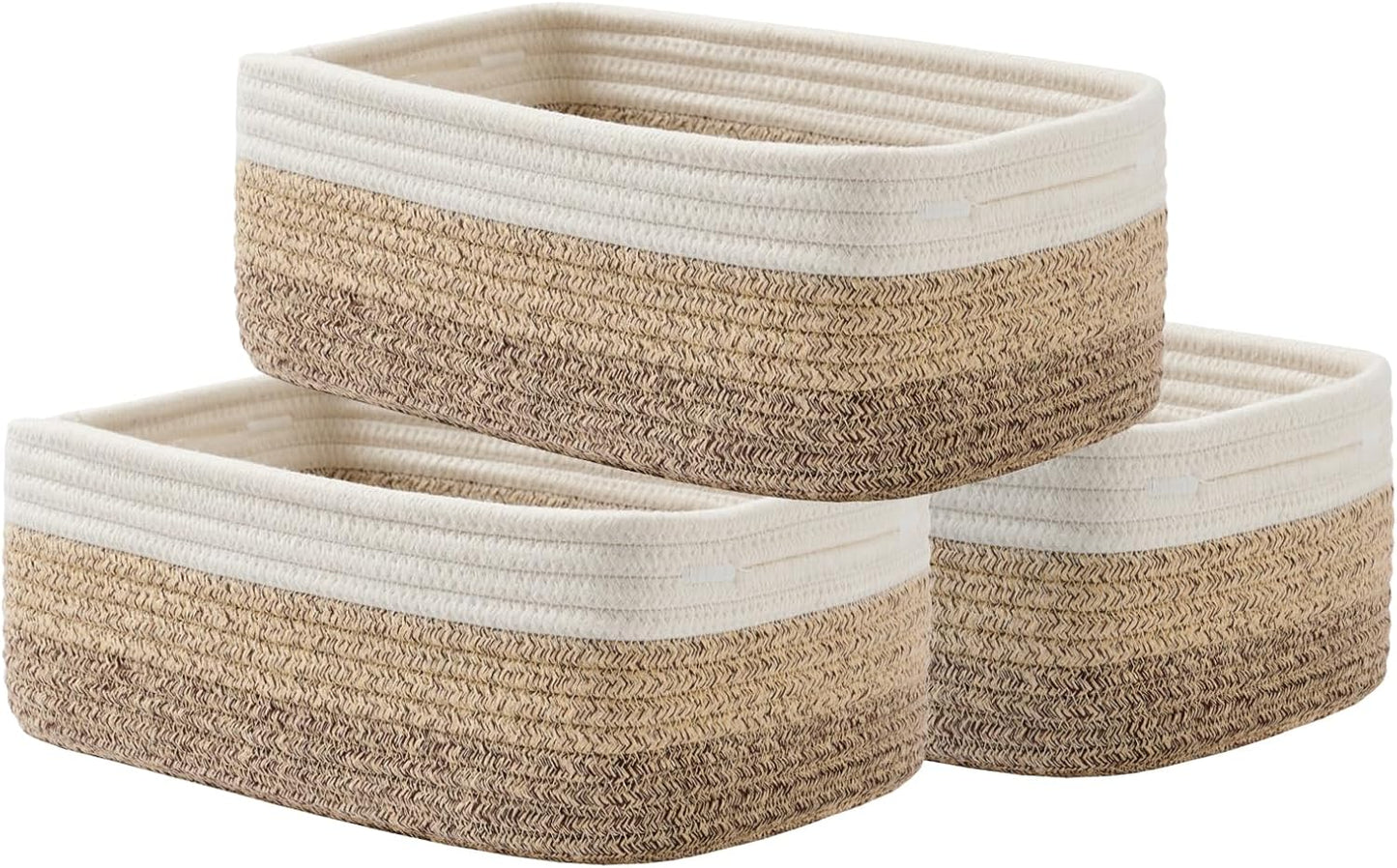 Small Woven Basket, 12 x 8 x 4.5 Inches, Storage Basket for Organizing, Cute Small Rope Shelf