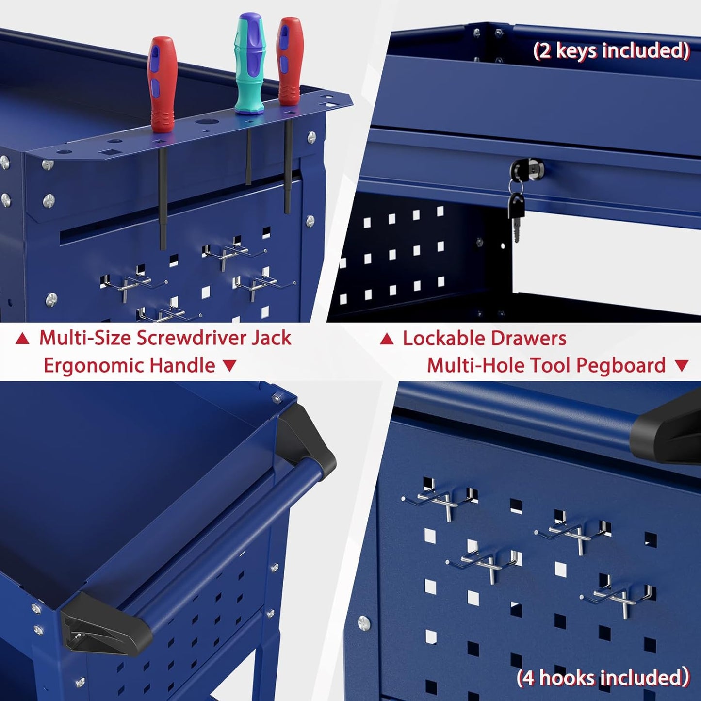 3 Tier Rolling Tool Cart on Wheels, Heavy Duty Service Cart Industrial Utility Cart with Drawer and