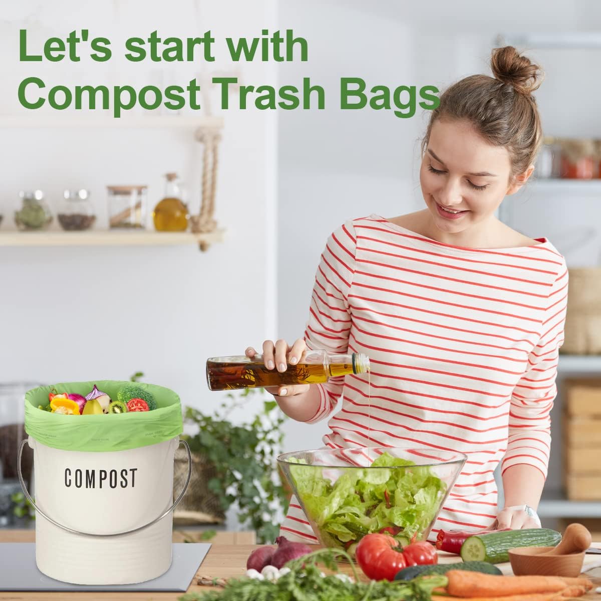 100% Compostable 1.6 Gallon Trash Bags, 6 Liter, 150 Count Kitchen Food Scrap Small Compost Bags