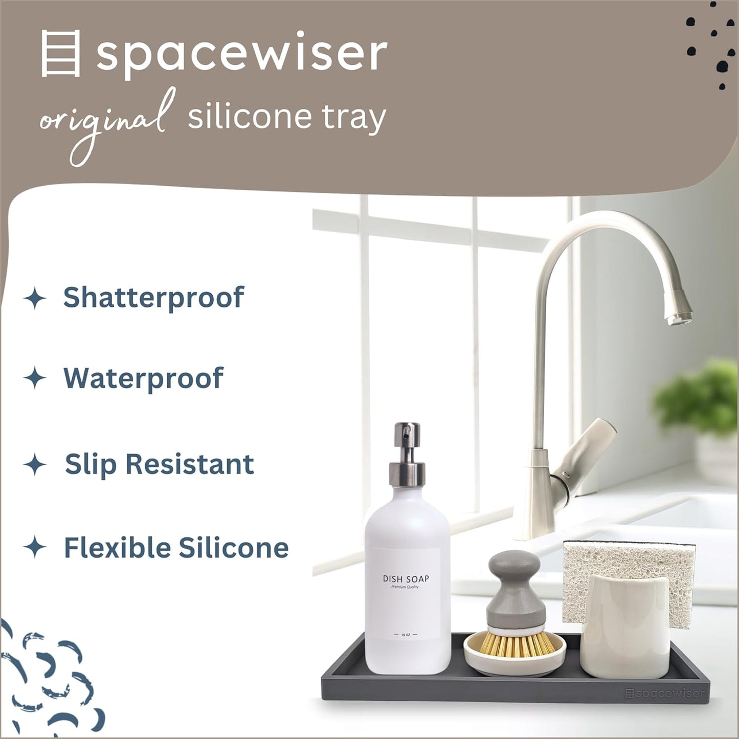 Countertop and Vanity Tray - 11.7" Silicone Bathroom Tray Countertop, Dish Soap Trays for Kitchen