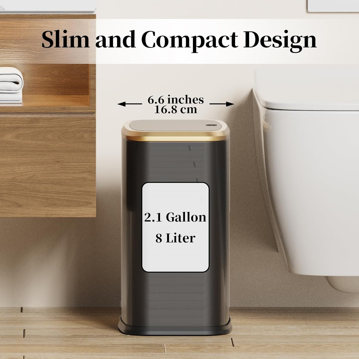 2.1 Gallon Bathroom Trash Can with Lid Press Top, 8 Liter Stainless Steel Garbage Can with Press