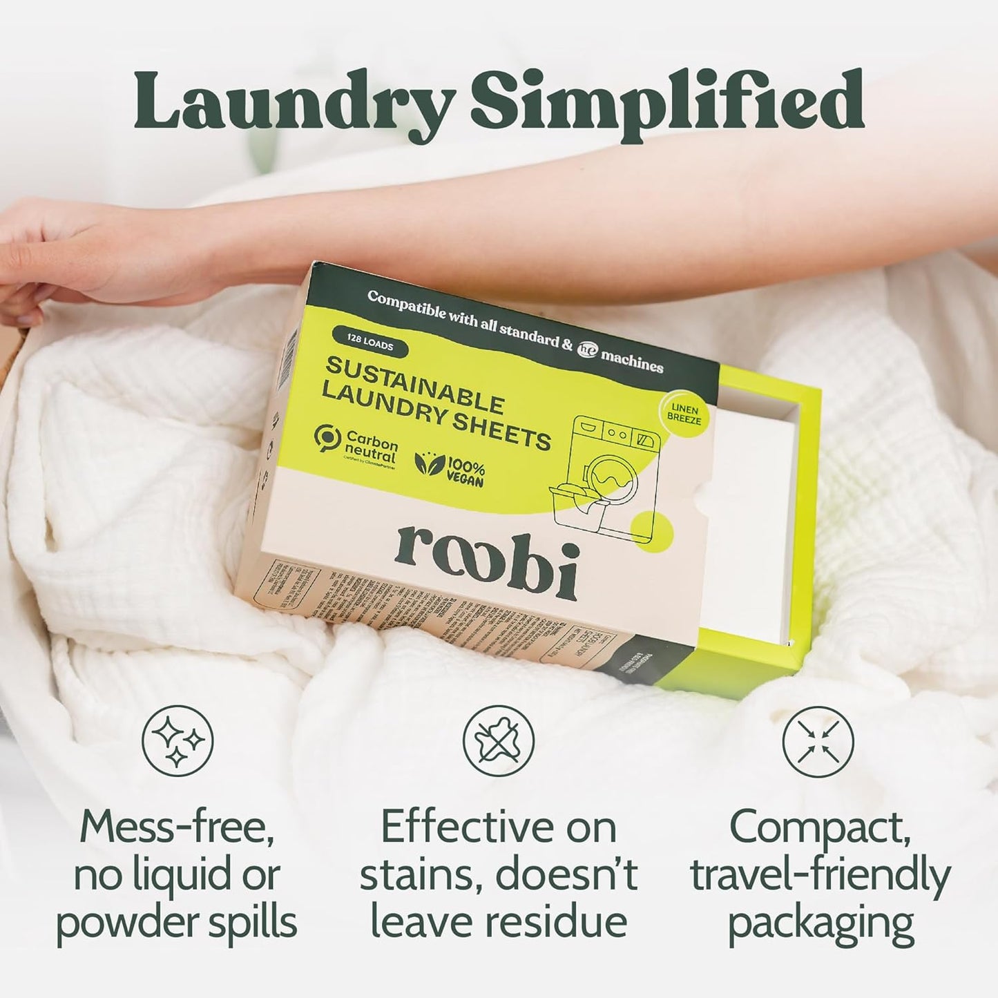 Roobi Laundry Detergent Sheets. Up to 128 Loads, Liquidless Detergent. Carbon Neutral, 100% Vegan &