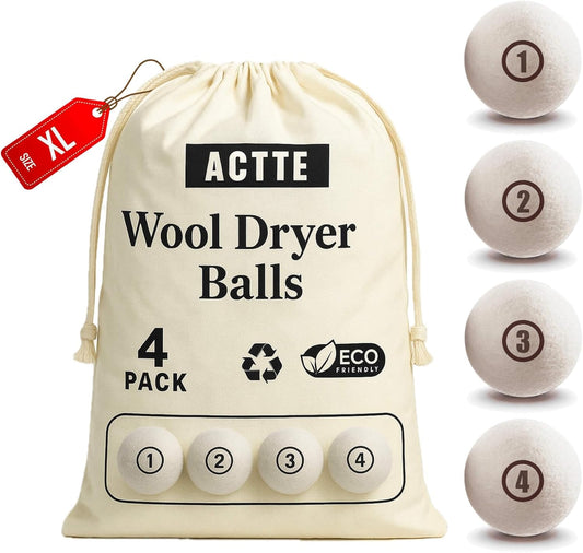 Sheep Wool Dryer Balls 4 Pack XL(2.7") Premium Natural Fabric Softener, Reusable Laundry Dryer