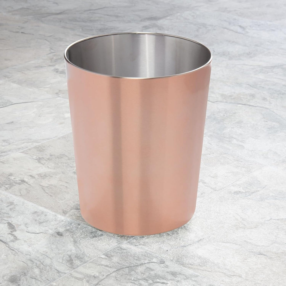mDesign Round Metal Small 1.7 Gallon Recycle Trash Can Wastebasket, Garbage Container Bin for