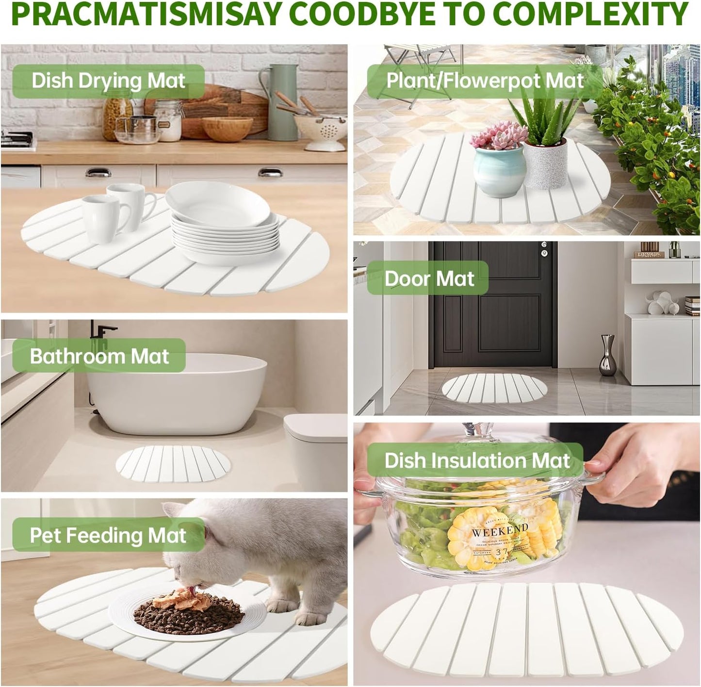 Stone Drying Mat for Kitchen Counter Oval, 23.62"x15.35", Collapsible Quick Dry Dish Drying Mat