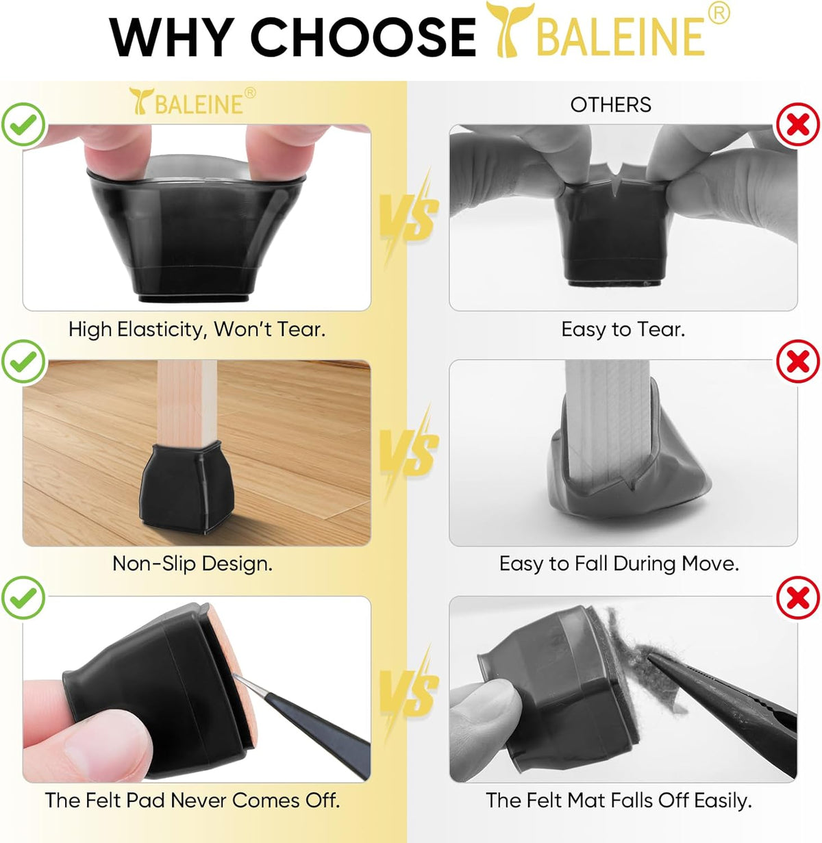 BALEINE 32 Pack Silicone Chair Leg Floor Protectors, Stool Leg Protectors Cap, Non-Slip Chair Leg