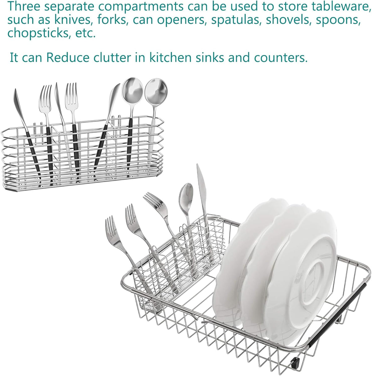 304 Stainless Steel Utensil Holder, Dish Drying Rack, kitchen Utensil Organizer, Knife and Fork