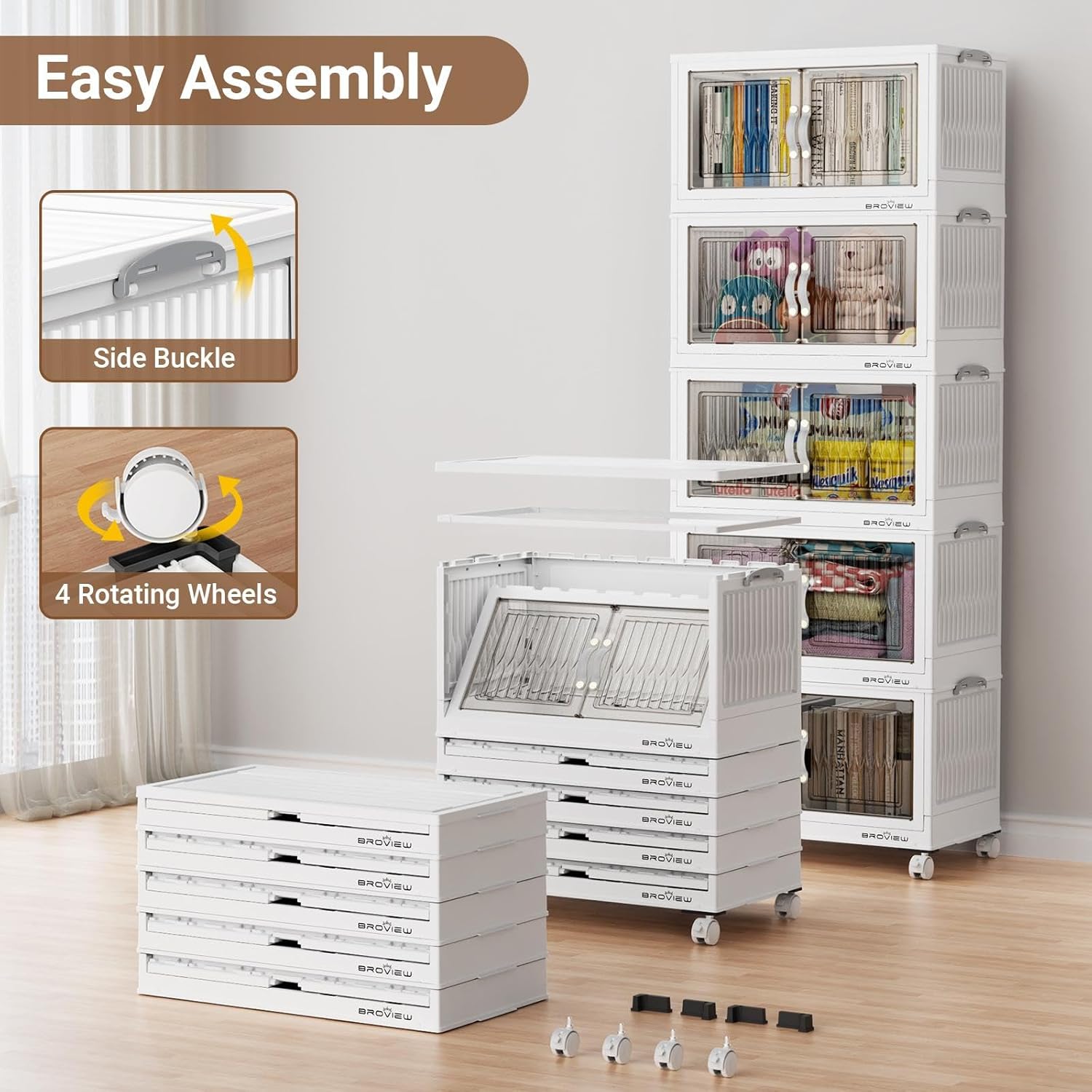BROVIEW 240Qt Stackable Storage Bins with Lid, Extra Large Closet Organizer Collapsible Drawer