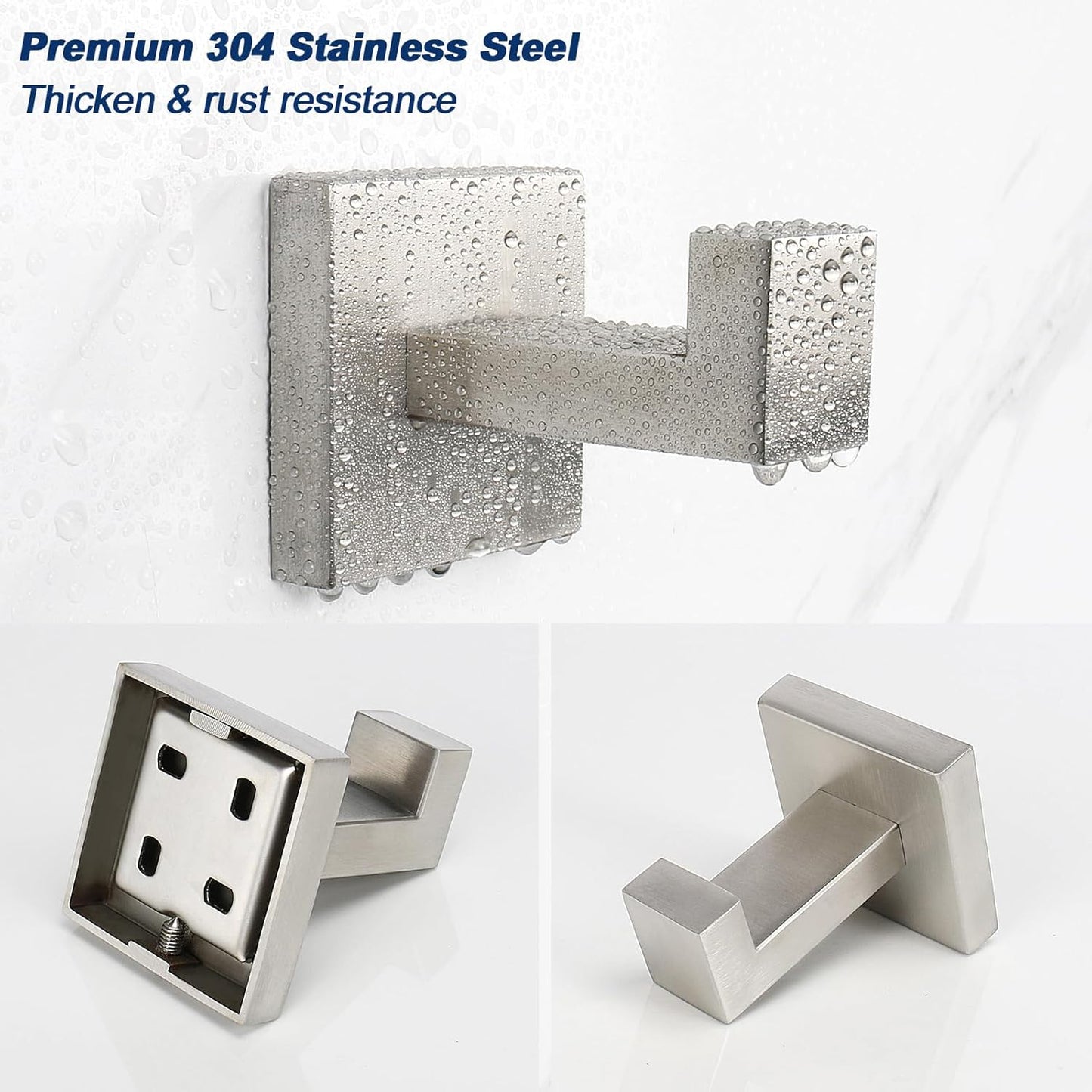 NearMoon Bath Towel Hooks -SUS304 Stainless Steel Square Clothes Robe Hooks Hanger, Heavy Duty Coat