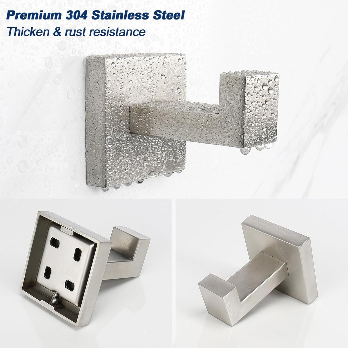 NearMoon Bath Towel Hooks -SUS304 Stainless Steel Square Clothes Robe Hooks Hanger, Heavy Duty Coat