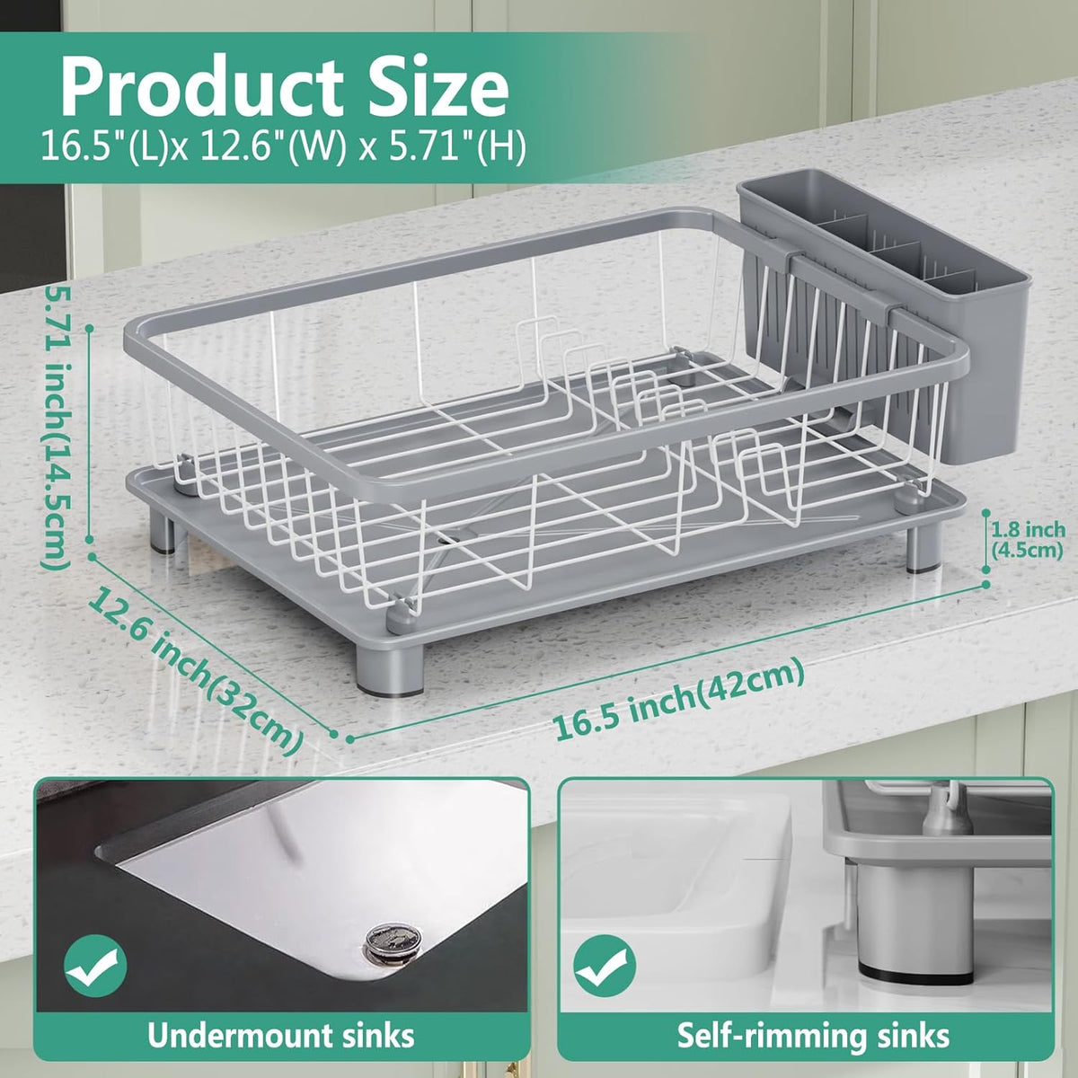 Dish Drying Rack - Space-Saving Dish Rack,Dish Racks for Kitchen Counter with Drainboard, Rustproof