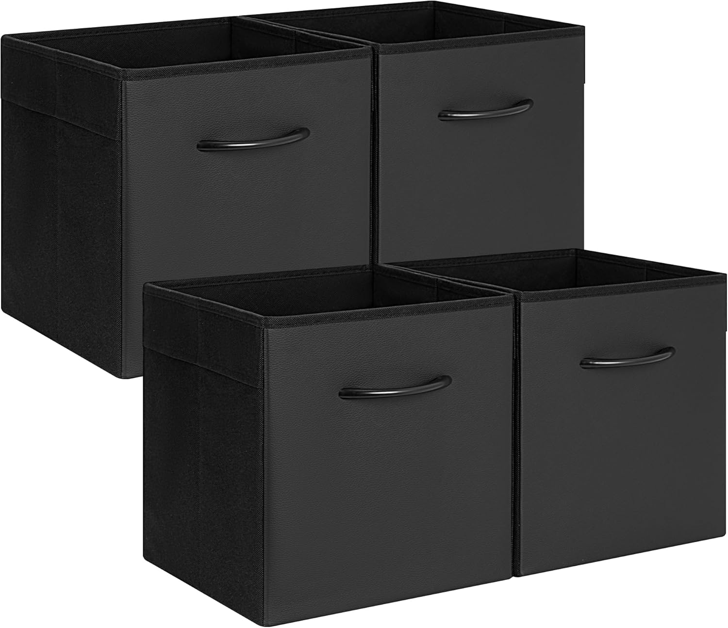 StorageWorks Black Storage Cubes, 11-inch Leather Bins with Handle, Cube Organizer Baskets for