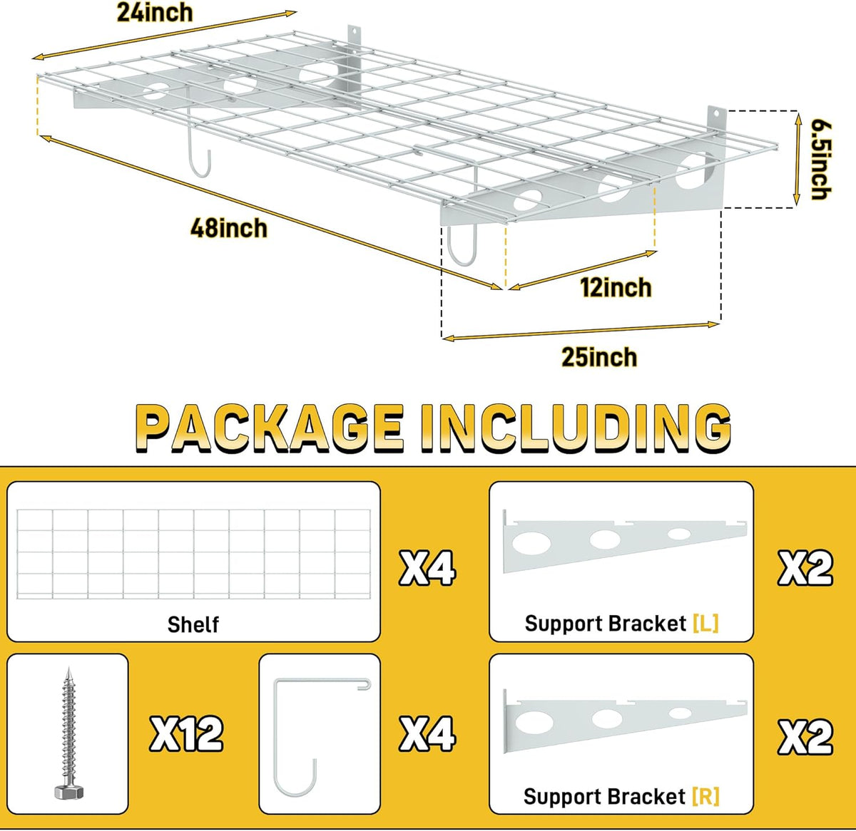 Ultrawall Garage Wall Shelves, 2 x 4 ft Wall Mounted Storage Shelves, Heavy Duty Wall Shelving with