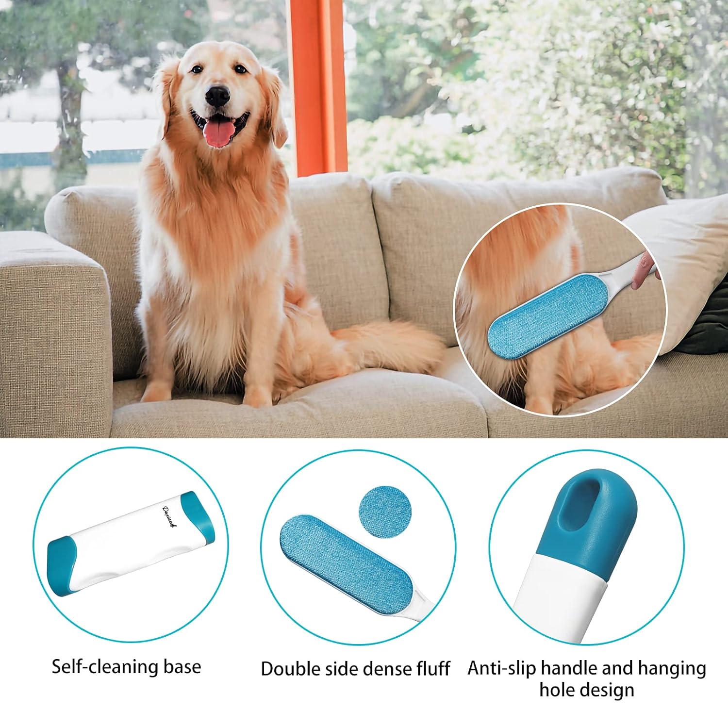 2 Pack Furniture Lint Remover Brushes, Double Sided Self Cleaning Loose Hair Catcher for Pet, Hair