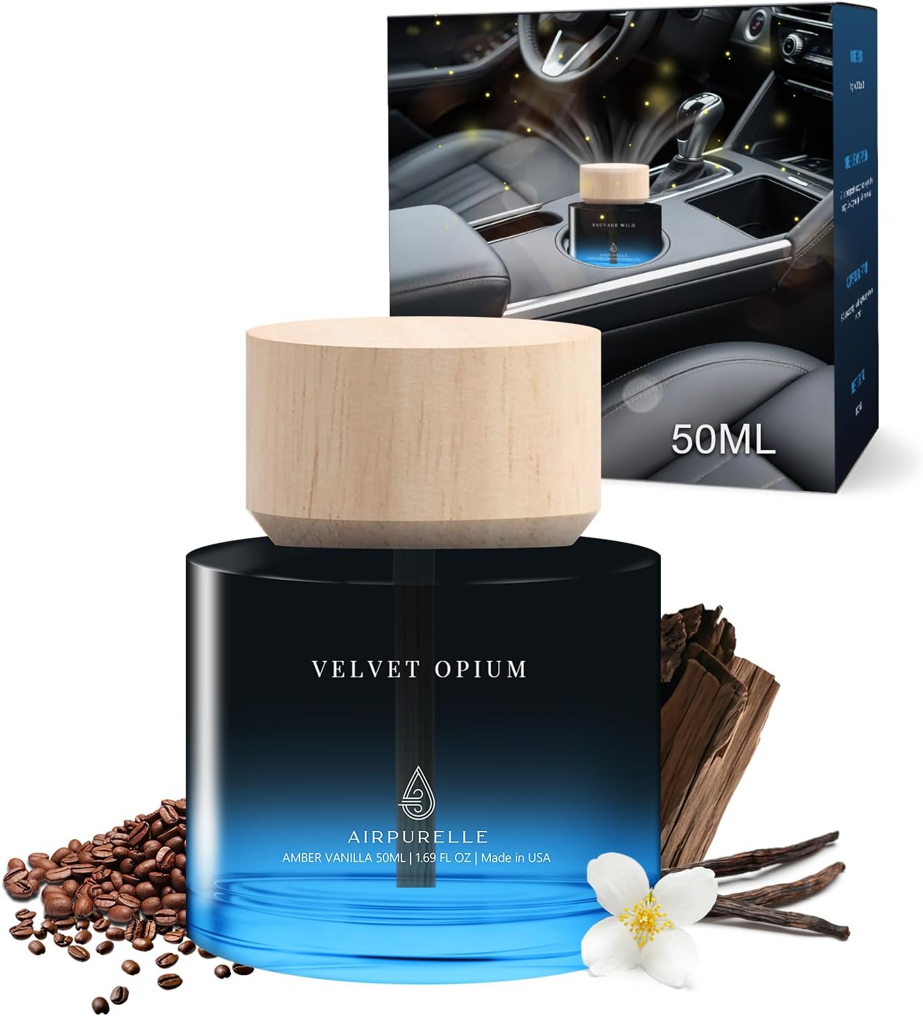 Car Air Freshener for Men & Women – Long-Lasting Amber Vanilla Essential Oil Diffuser for Car Cup