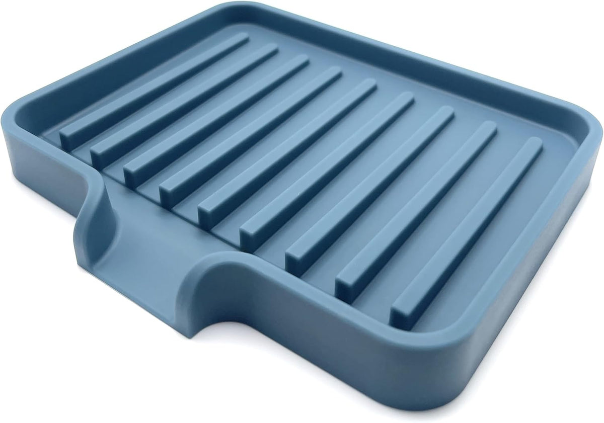 Happitasa Silicone Soap Dish Tray and Sponge Holder with Drain Chute, Pack of 2 | Bathroom and
