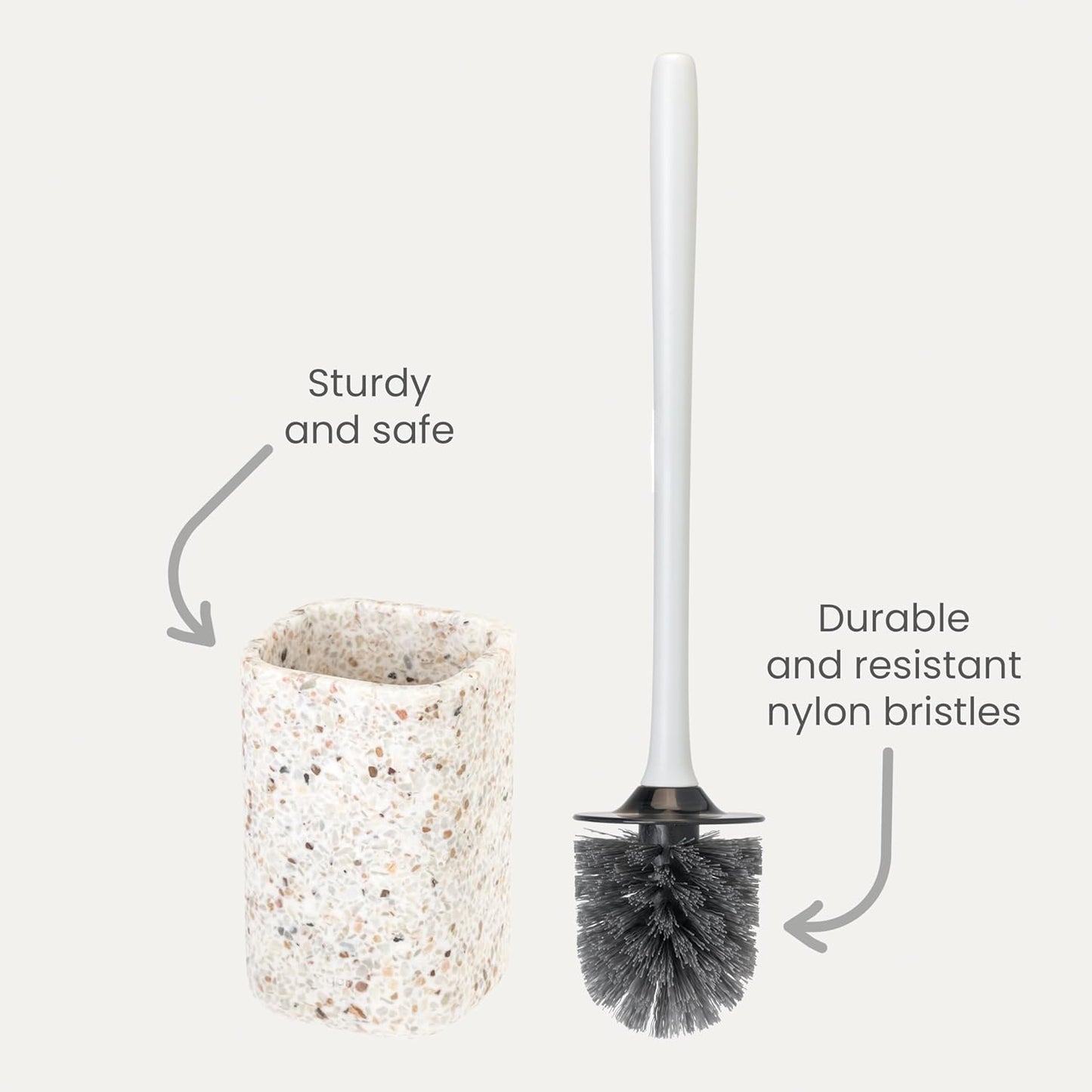Vigar Zense Toilet Brush and Holder Set, Toilet Bowl Brush with Polyresin Stone Holder, Bathroom