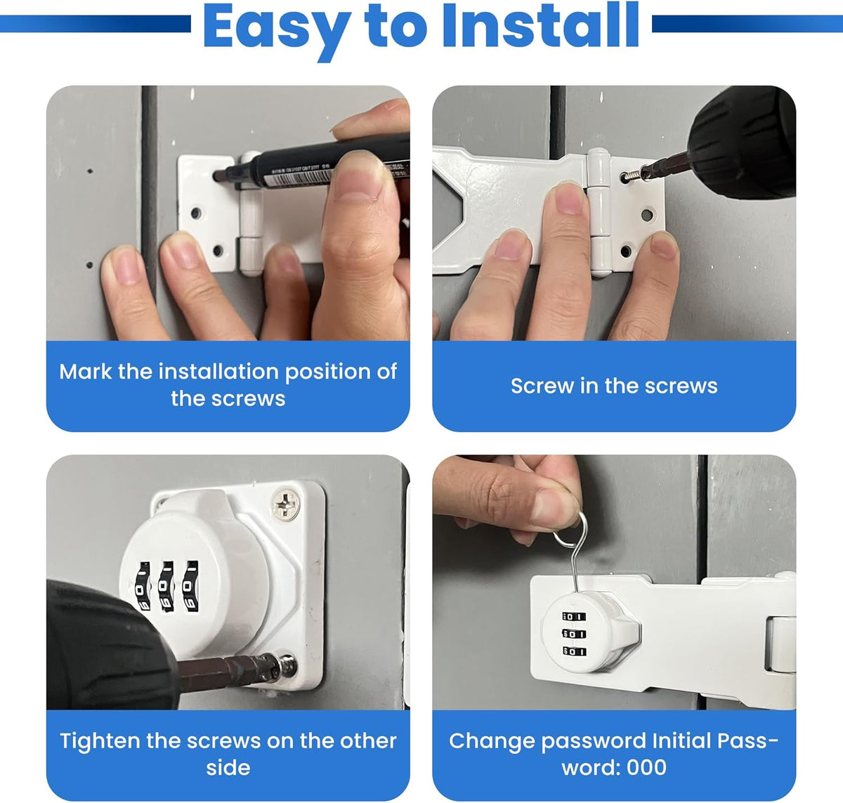 Keyless Cabinet Lock with Combination Code - 3-Digit Password Hasp Latch Lock for Drawers, Bifold
