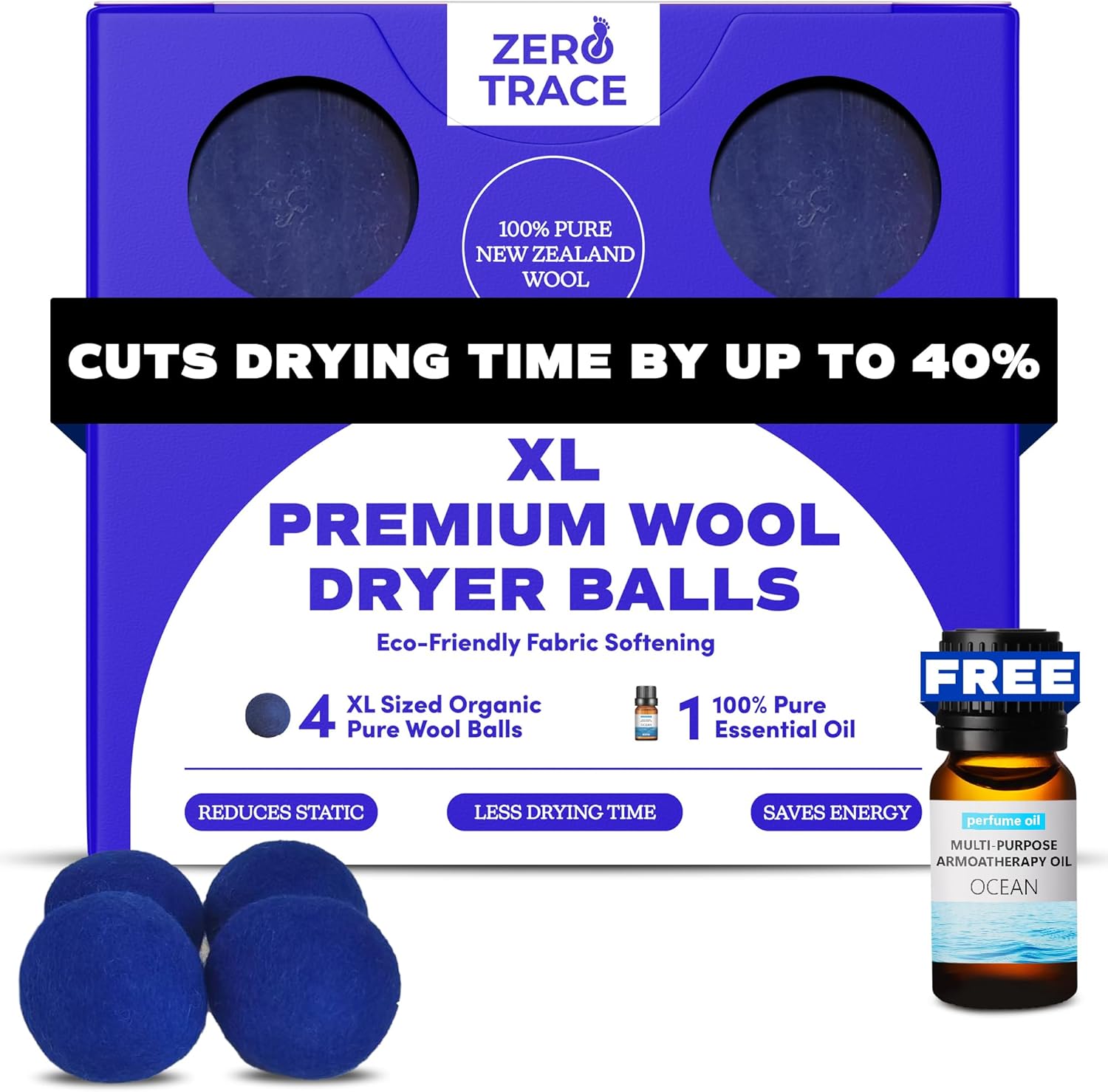 Zero Trace Wool Dryer Balls - Dryer Balls Laundry Reusable - Eliminate Wrinkles Static & Lint
