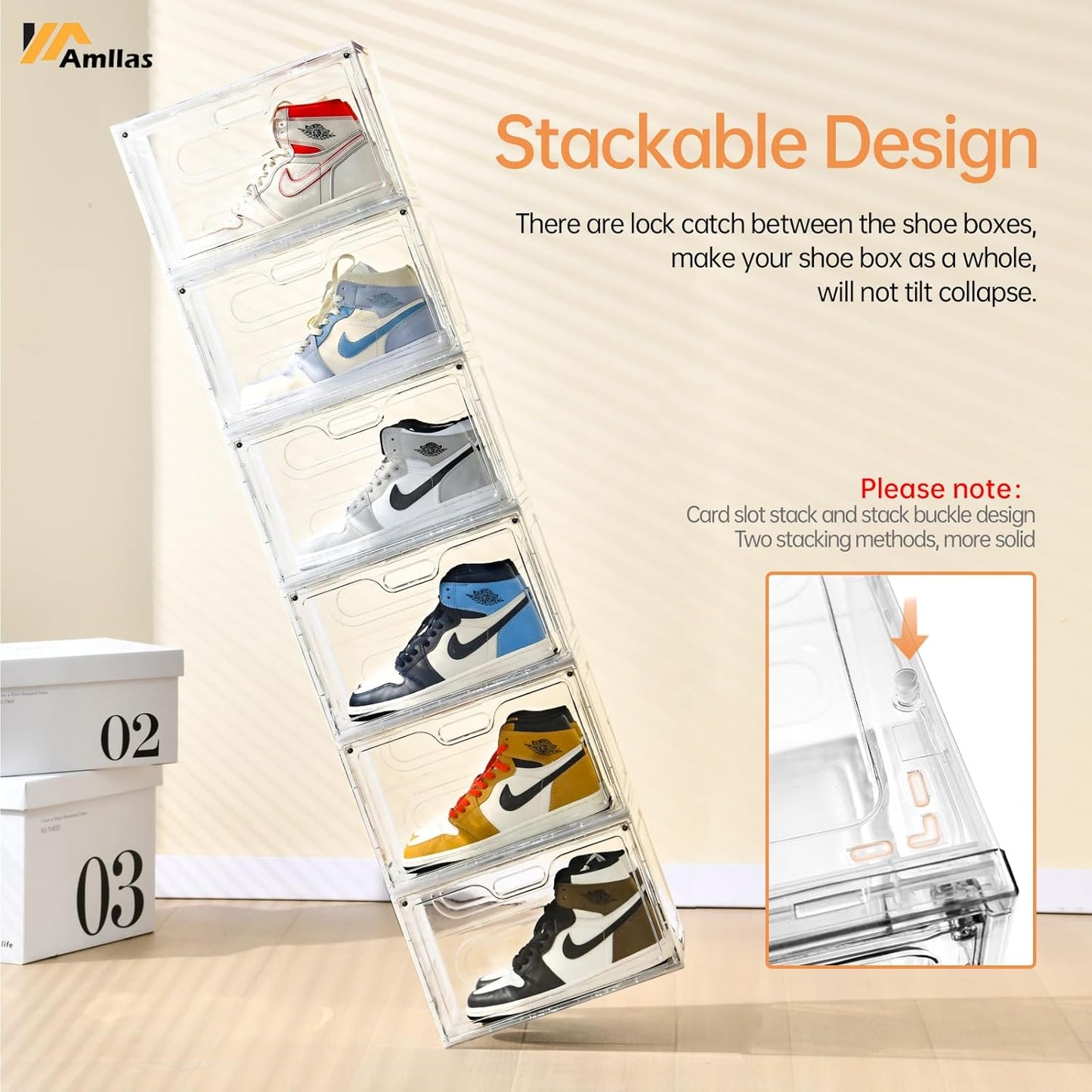 8 Pack Shoe Boxes Clear Plastic Stackable, Large Shoe Storage Organizer with Lids,Drop Side Shoe