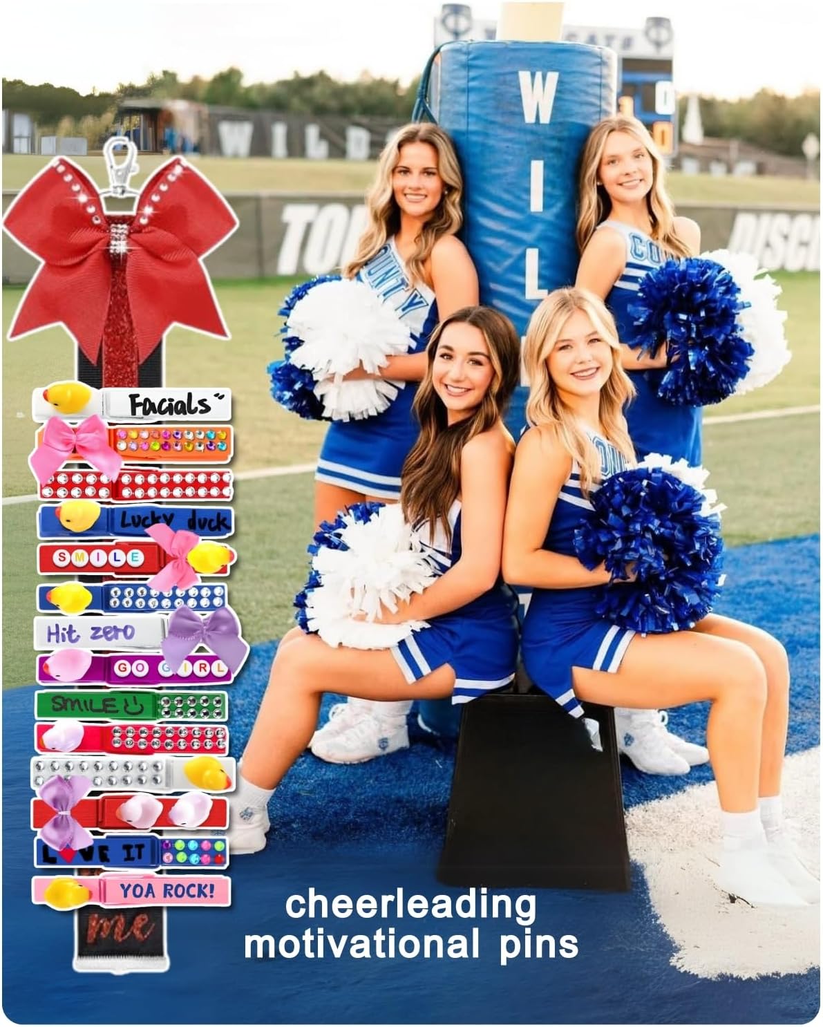 SF SOONEAT Cheer Pins for Backpack Cheer Stuff Kit 70 Colored Clothes Pins with Mini Resin Ducks