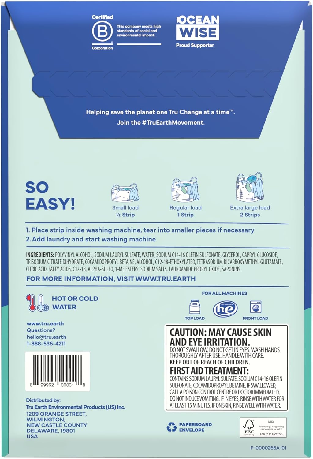 Tru Earth Compact Dry Laundry Detergent, Unscented - Up to 64 Loads (32 Sheets) | Liquidless