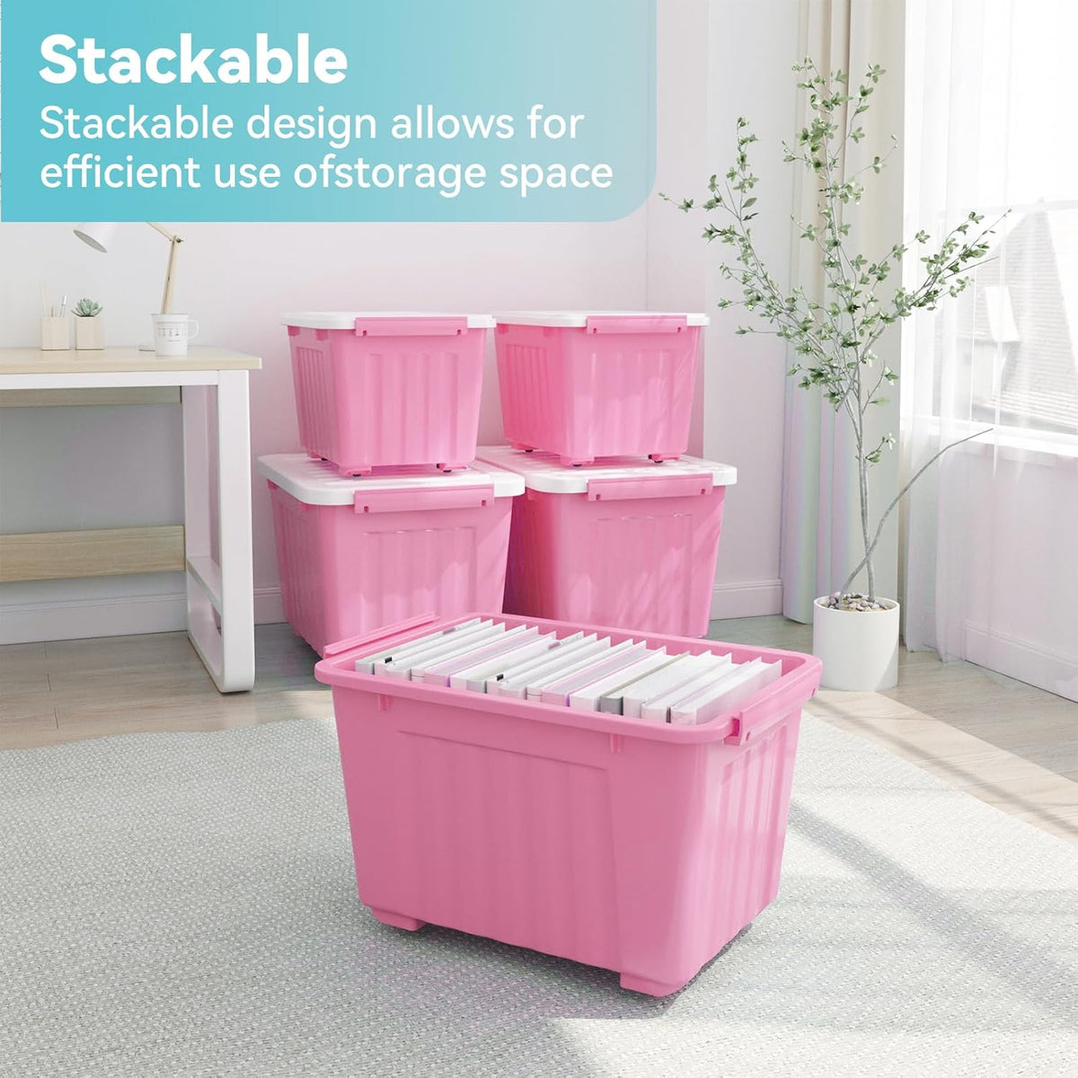 Nazhura Plastic Storage Bin, Stackable and Nestable Storage Boxes with White Lids and Secure