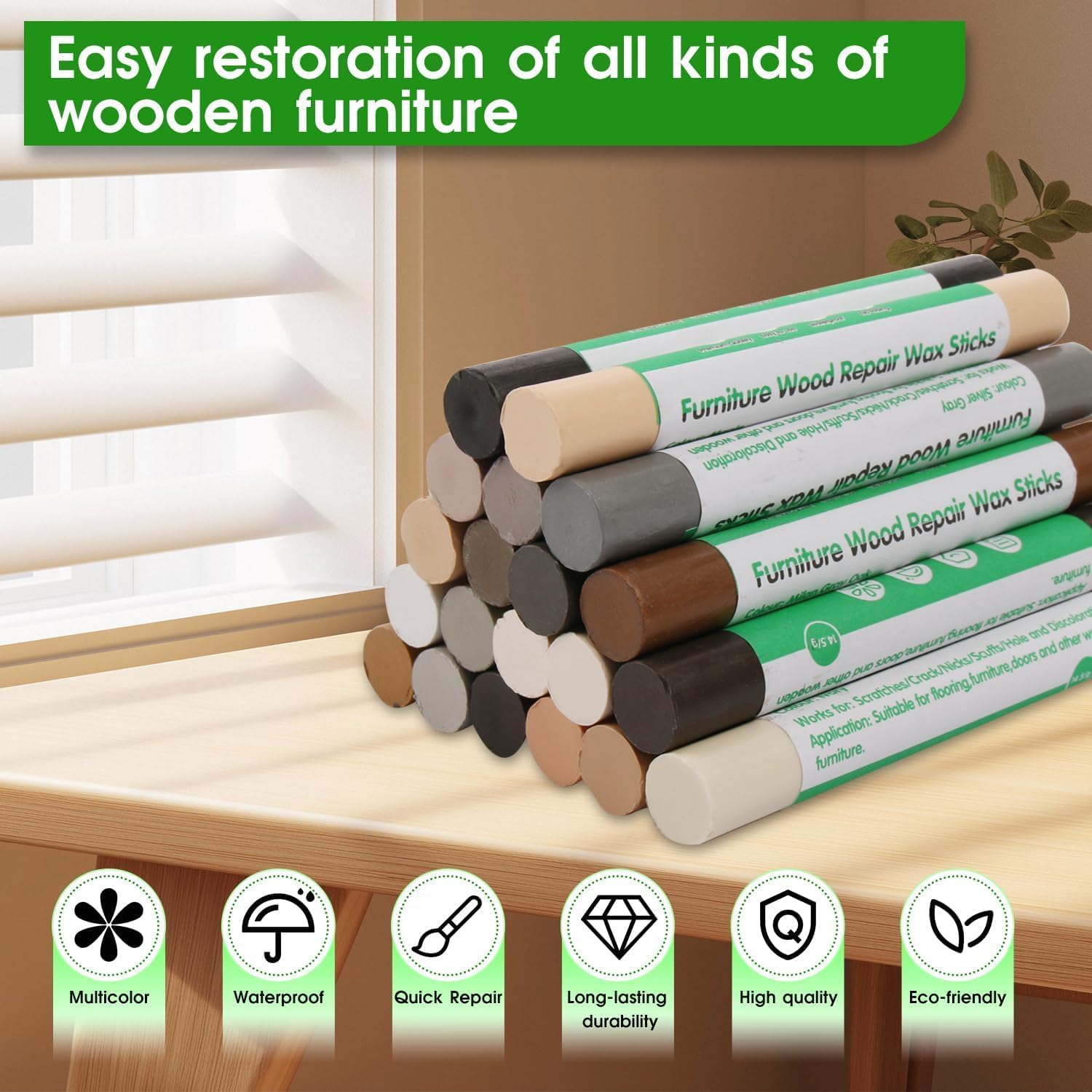 Furniture Markers Touch Up, 20 Colors Wood Filler Sticks, Wood Wax Crayons for Repairing Scratches