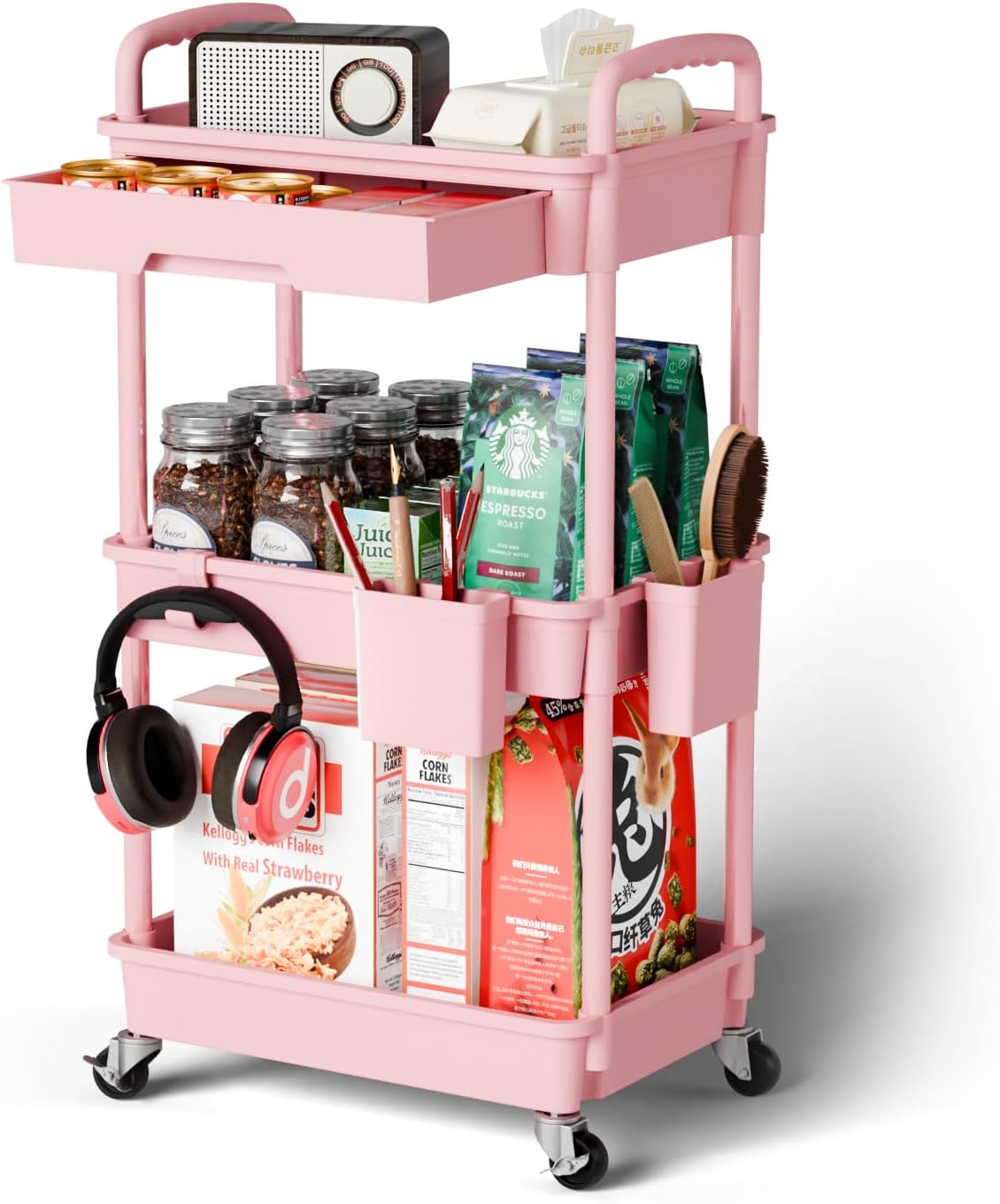 3 Tier Rolling Cart Organizer,Laundry Room Bathroom Organizers and Storage Office Shelves Mobile