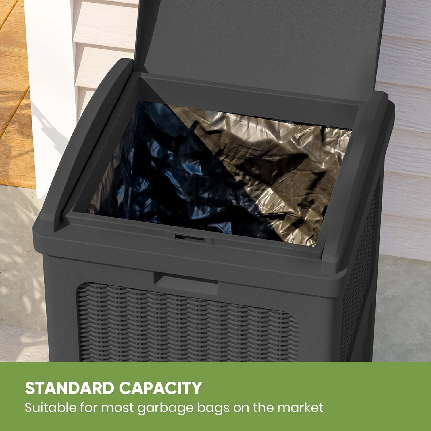 Patiowell 36 Gallon Outdoor Trash Can, Resin Outdoor Garbage Can with Lid for Patio, Backyard