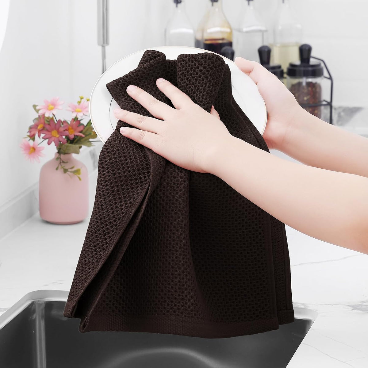 Homaxy 100% Cotton Waffle Weave Kitchen Dish Towels, Ultra Soft Absorbent Quick Drying Cleaning
