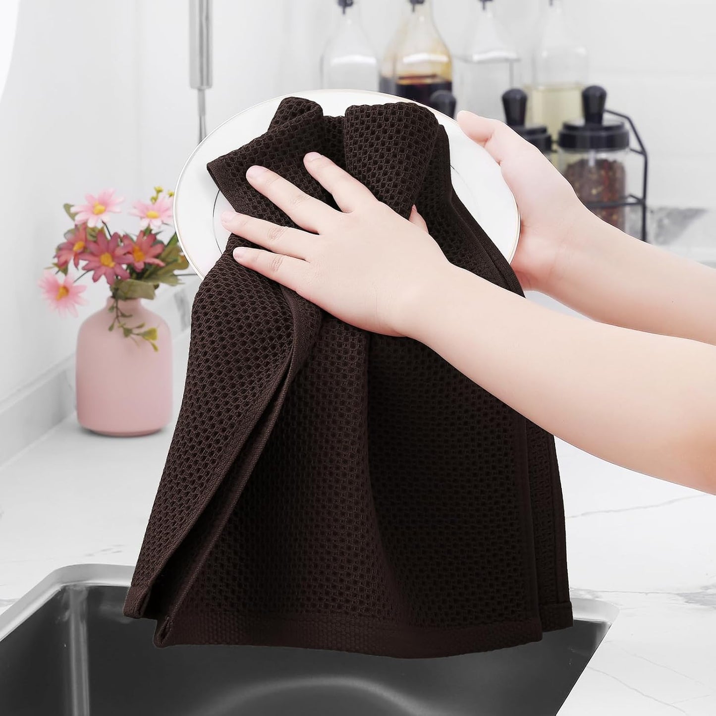 Homaxy 100% Cotton Waffle Weave Kitchen Dish Towels, Ultra Soft Absorbent Quick Drying Cleaning