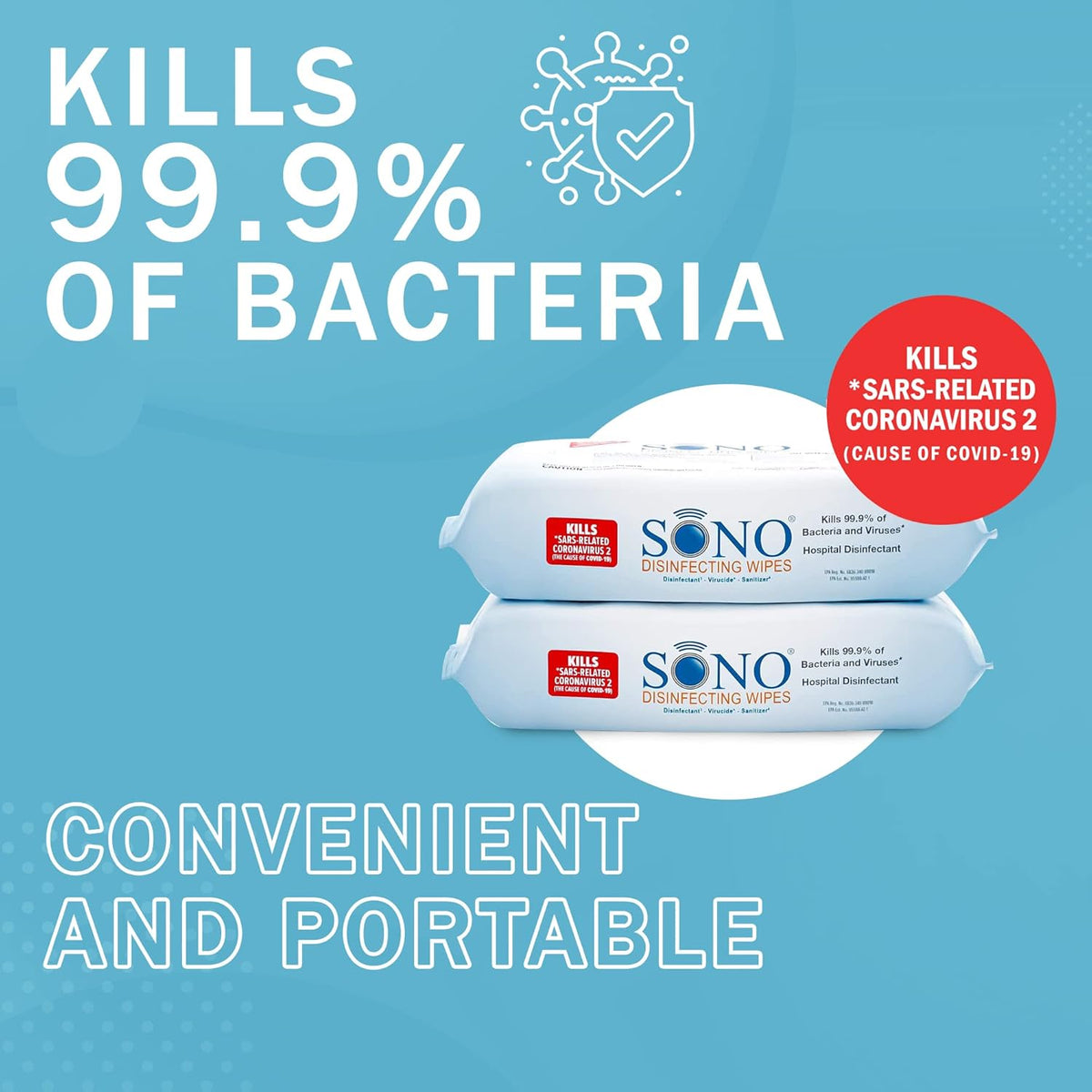 SONO Disinfecting Wipes - 160 Count (Pack of 2) + Sanitizer, Medical-Grade, Alcohol-Free, No