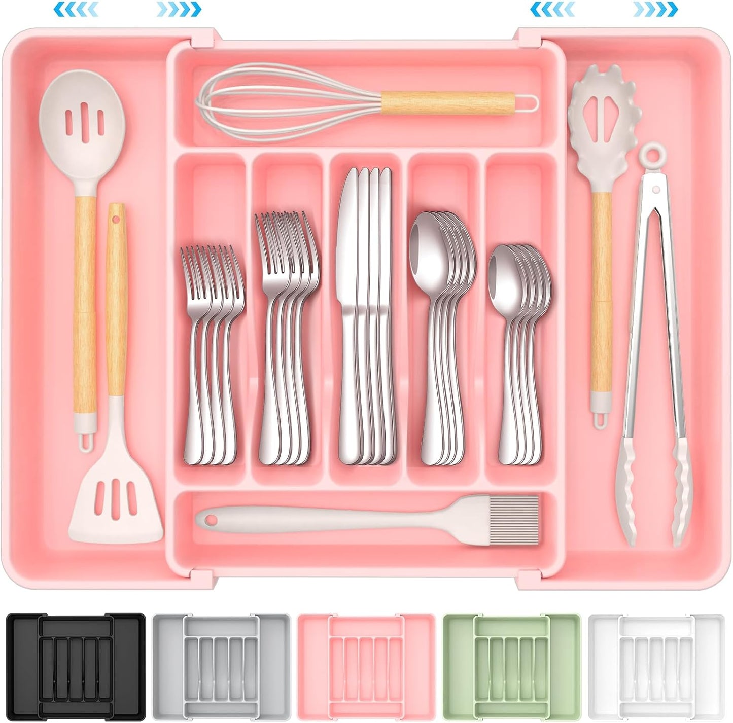 Extra Large Expandable Silverware Organizer, BPA-Free Food-Safe Cutlery Flatware Organizer, Kitchen