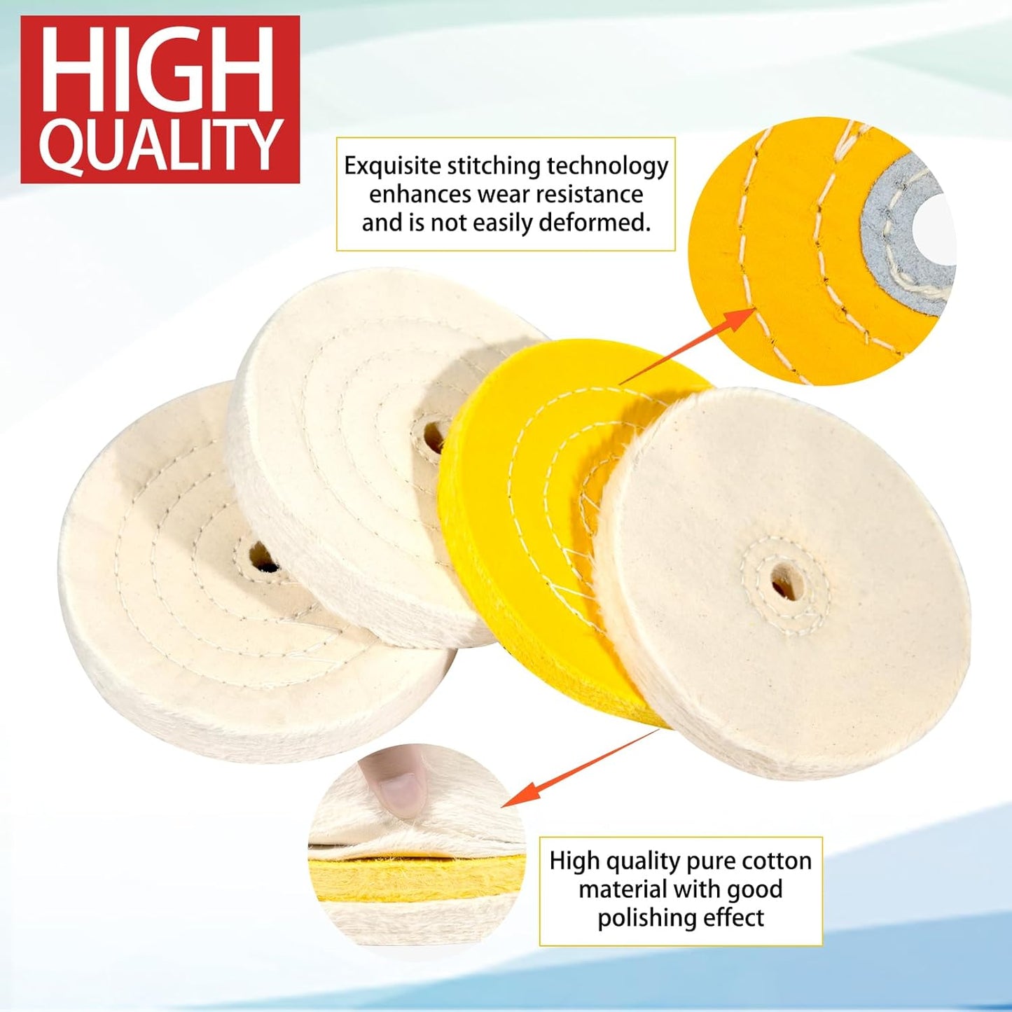 6PCS 6 Inch Polishing Wheel Kit for Bench Grinder Buffing Wheel, 1 *Yellow Cotton(42Ply), 2 *White