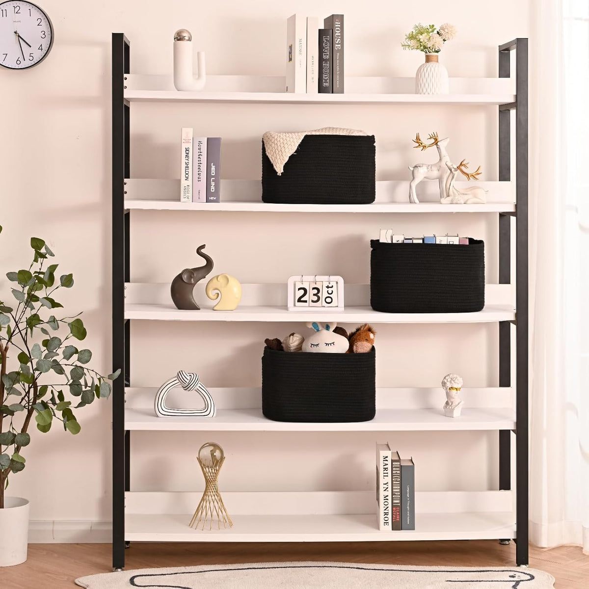 Black Storage Baskets for Organizing Shelves, Toy Basket for Nursery, Woven Cotton Rope Basket for