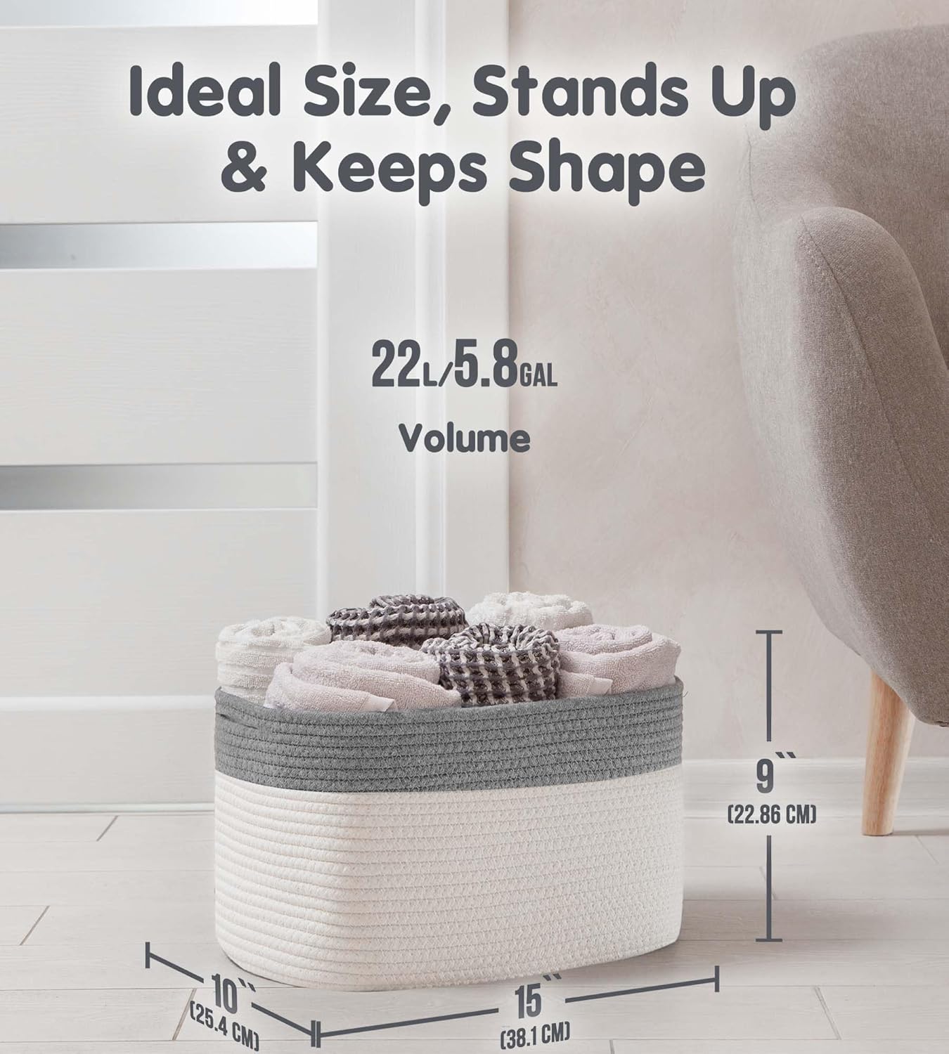 CHAT BLANC Cotton Rope Baskets for Organizing | Storage Baskets for Shelves | Rope Basket for