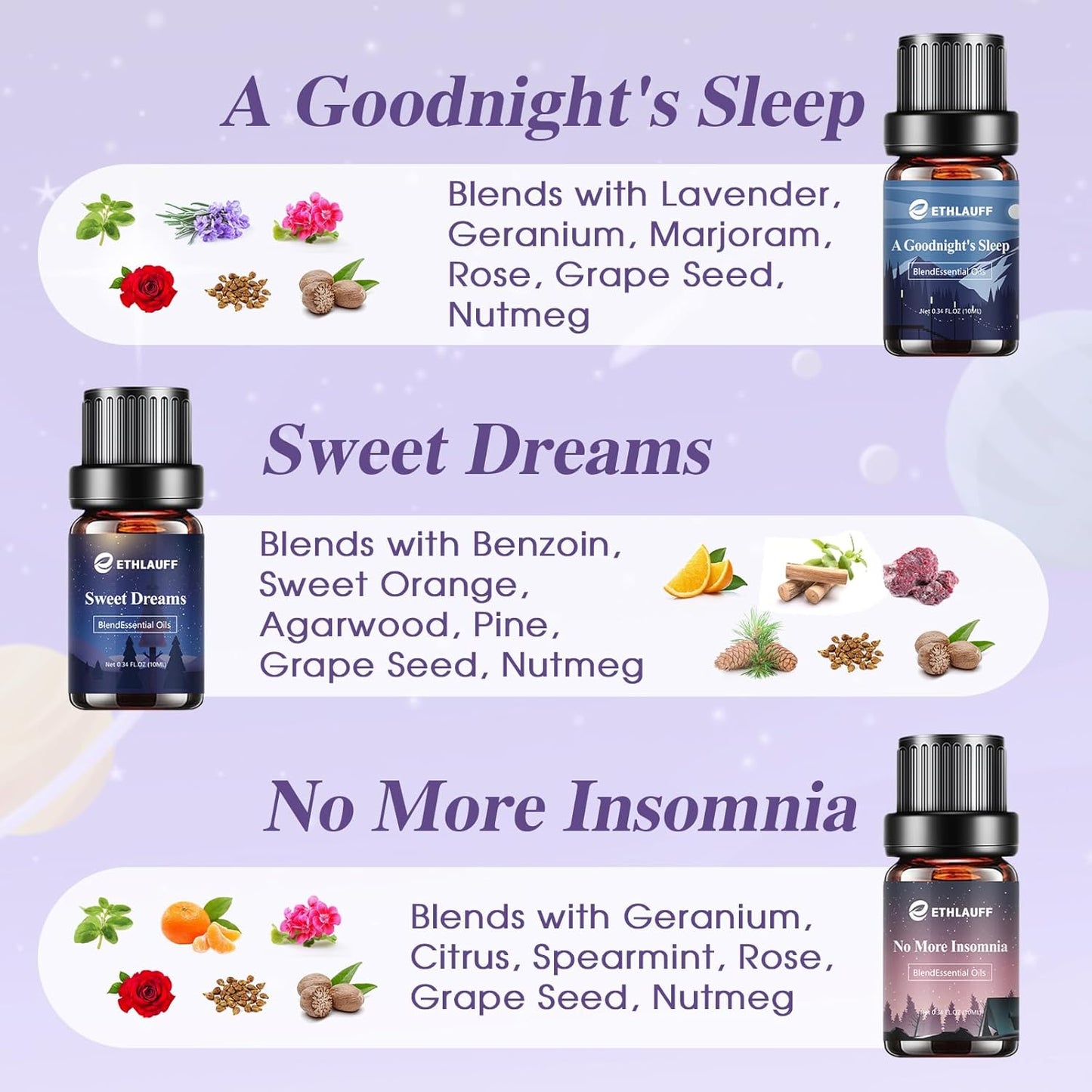Sleep Essential Oils, Essential Oil Blends for Diffusers for Home (Relax, Stress Relief, Fresh
