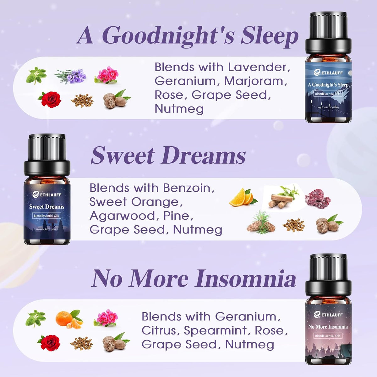 Sleep Essential Oils, Essential Oil Blends for Diffusers for Home (Relax, Stress Relief, Fresh