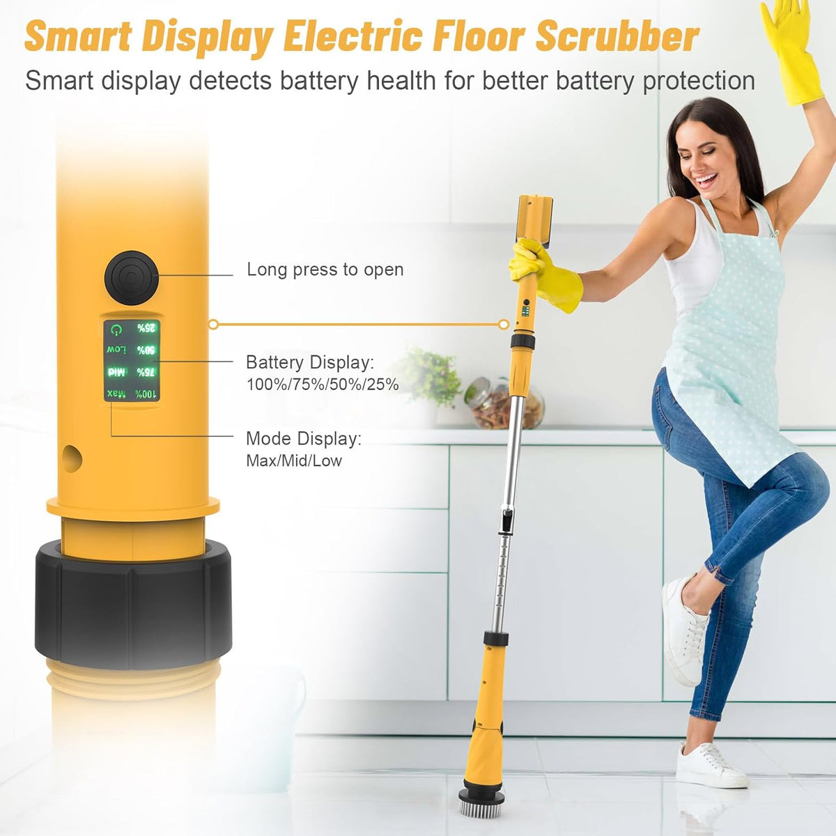 Qimedo Upgrade 1200 RPM Battery Electric Spin Scrubber, Highly Powerful Cordless Cleaning Brush