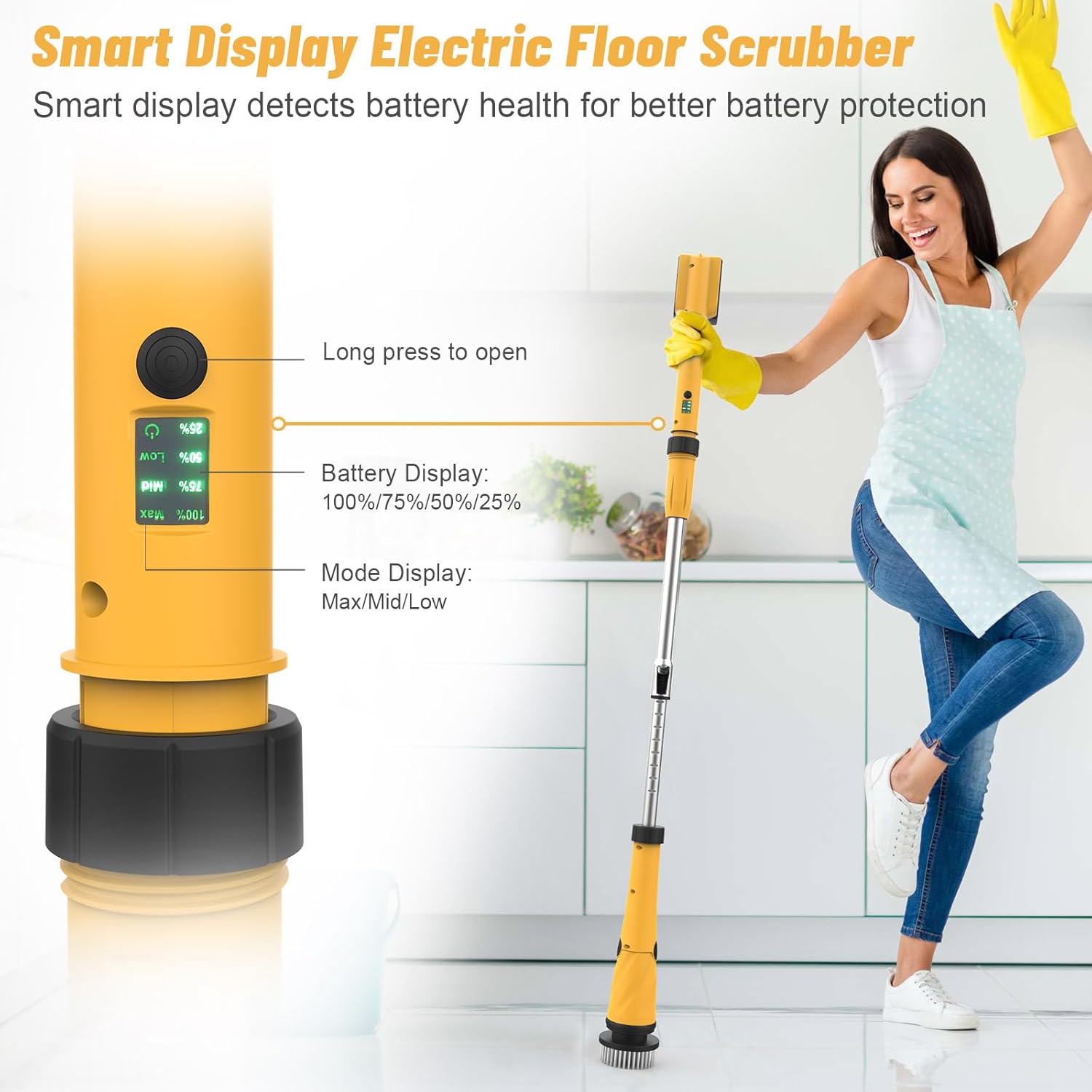 Qimedo Upgrade 1200 RPM Battery Electric Spin Scrubber, Highly Powerful Cordless Cleaning Brush